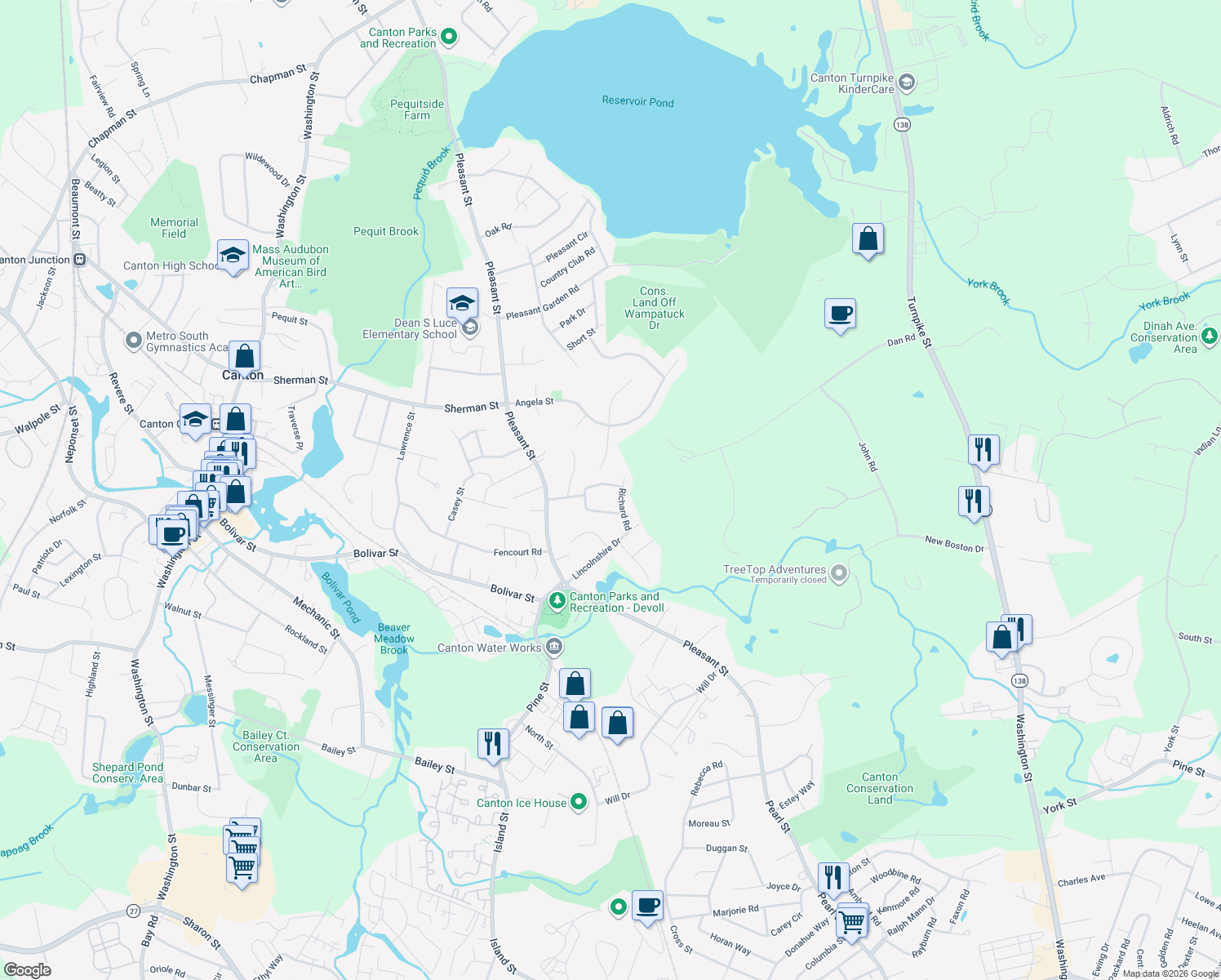 map of restaurants, bars, coffee shops, grocery stores, and more near 11 Sawyer Avenue in Canton