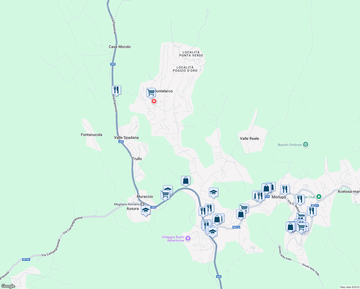 map of restaurants, bars, coffee shops, grocery stores, and more near 694 Via Aldo Moro in Morlupo