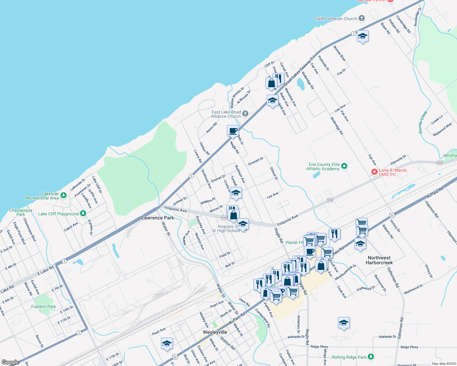 map of restaurants, bars, coffee shops, grocery stores, and more near 617 Crotty Dr in Erie