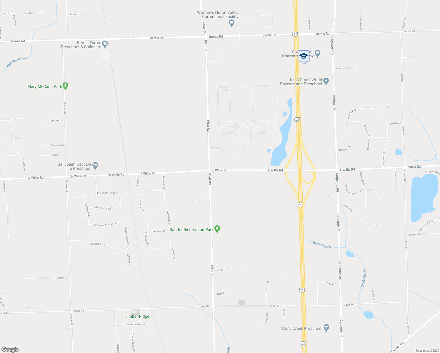 map of restaurants, bars, coffee shops, grocery stores, and more near 3090 East Willis Road in Saline