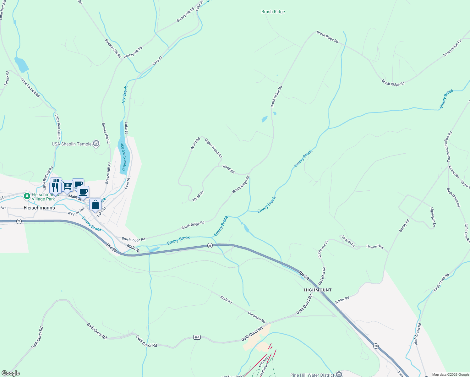 map of restaurants, bars, coffee shops, grocery stores, and more near 987 Brush Ridge Road in Fleischmanns