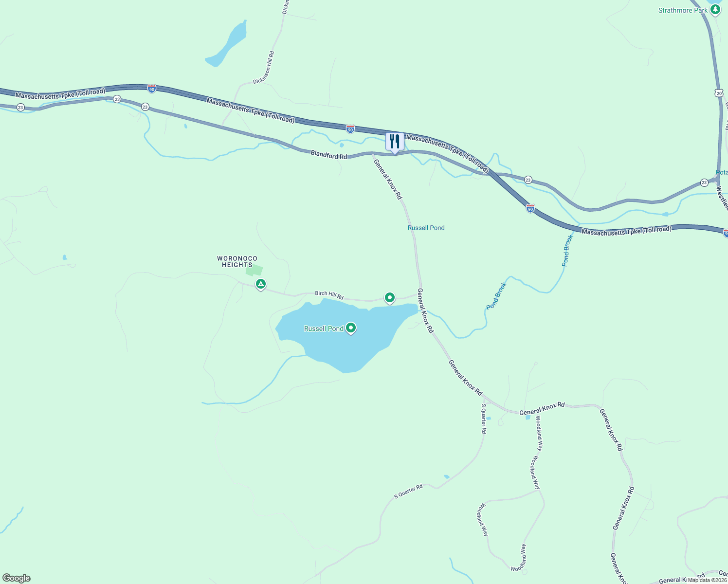 map of restaurants, bars, coffee shops, grocery stores, and more near in Russell