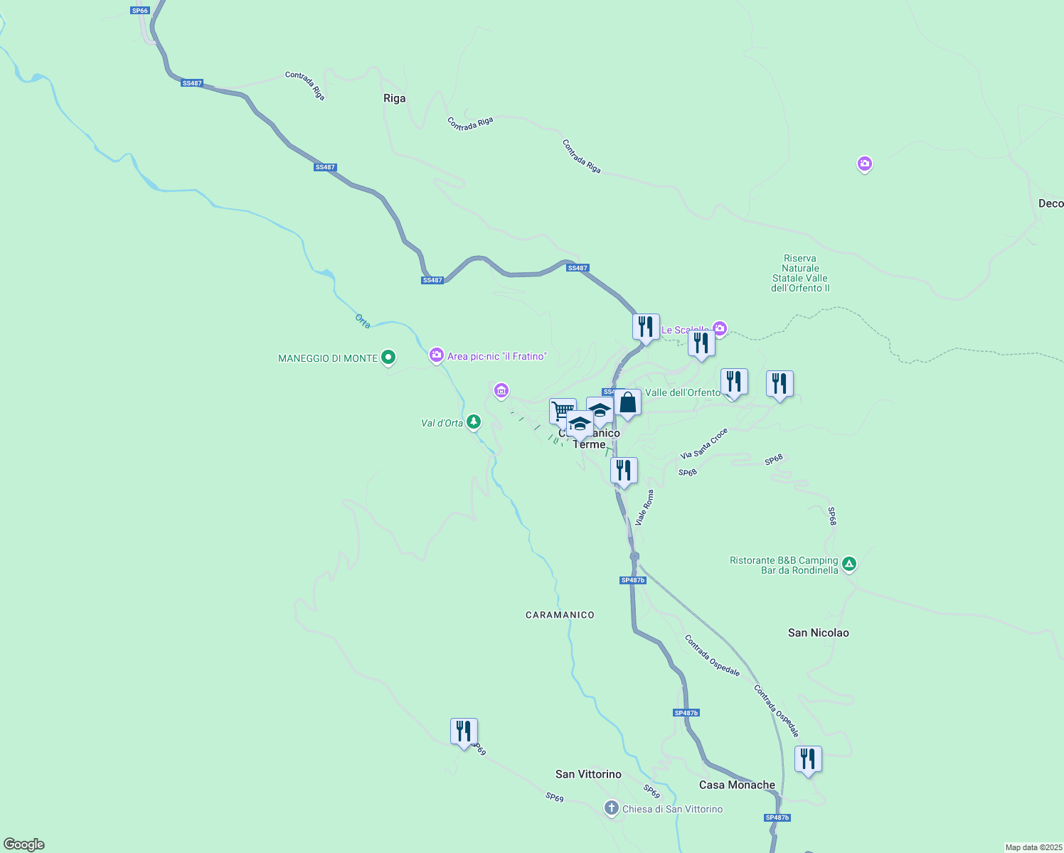 map of restaurants, bars, coffee shops, grocery stores, and more near 47B Via San Giovanni in Caramanico Terme