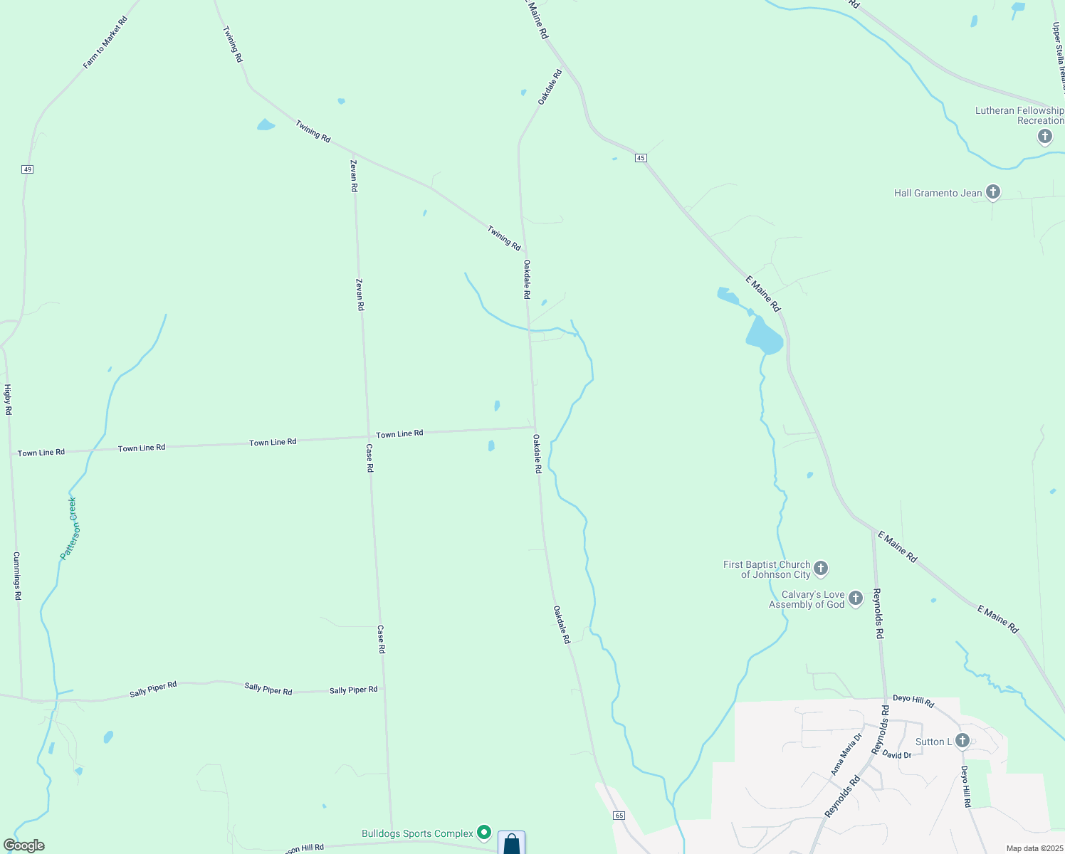 map of restaurants, bars, coffee shops, grocery stores, and more near 19 Town Line Road in Johnson City