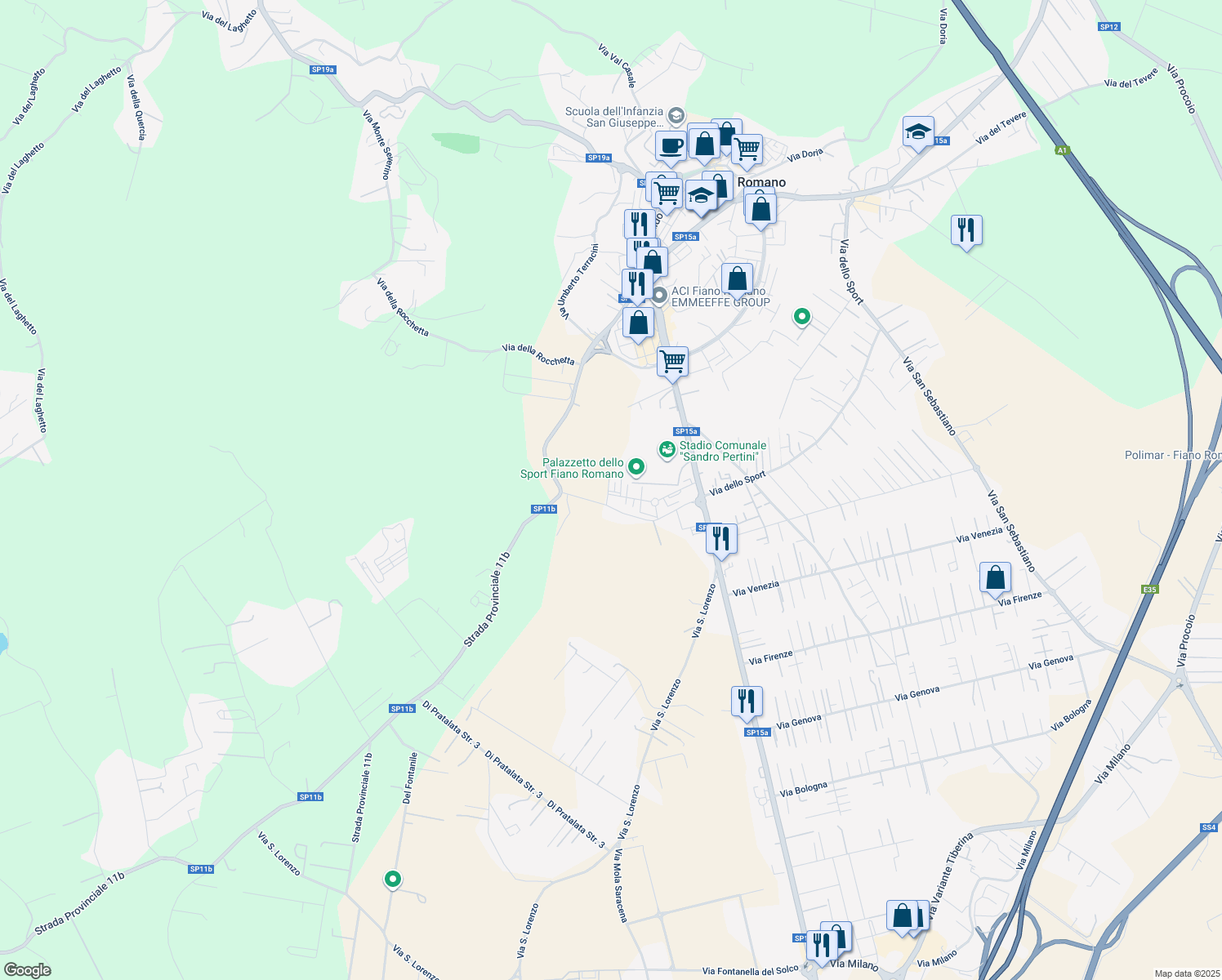 map of restaurants, bars, coffee shops, grocery stores, and more near 38 Via Pier Paolo Pasolini in Città metropolitana di Roma Capitale