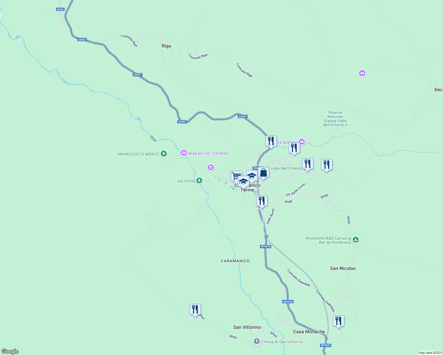 map of restaurants, bars, coffee shops, grocery stores, and more near 47B Via San Giovanni in Caramanico Terme