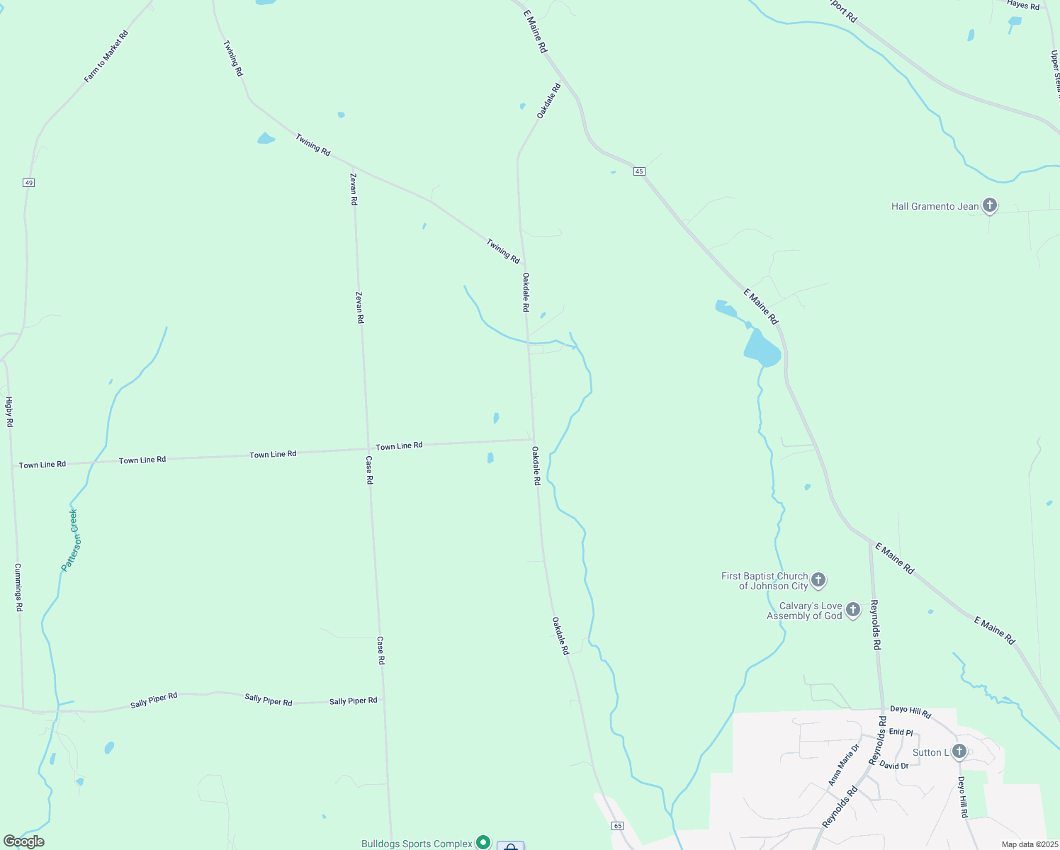 map of restaurants, bars, coffee shops, grocery stores, and more near 19 Town Line Road in Johnson City