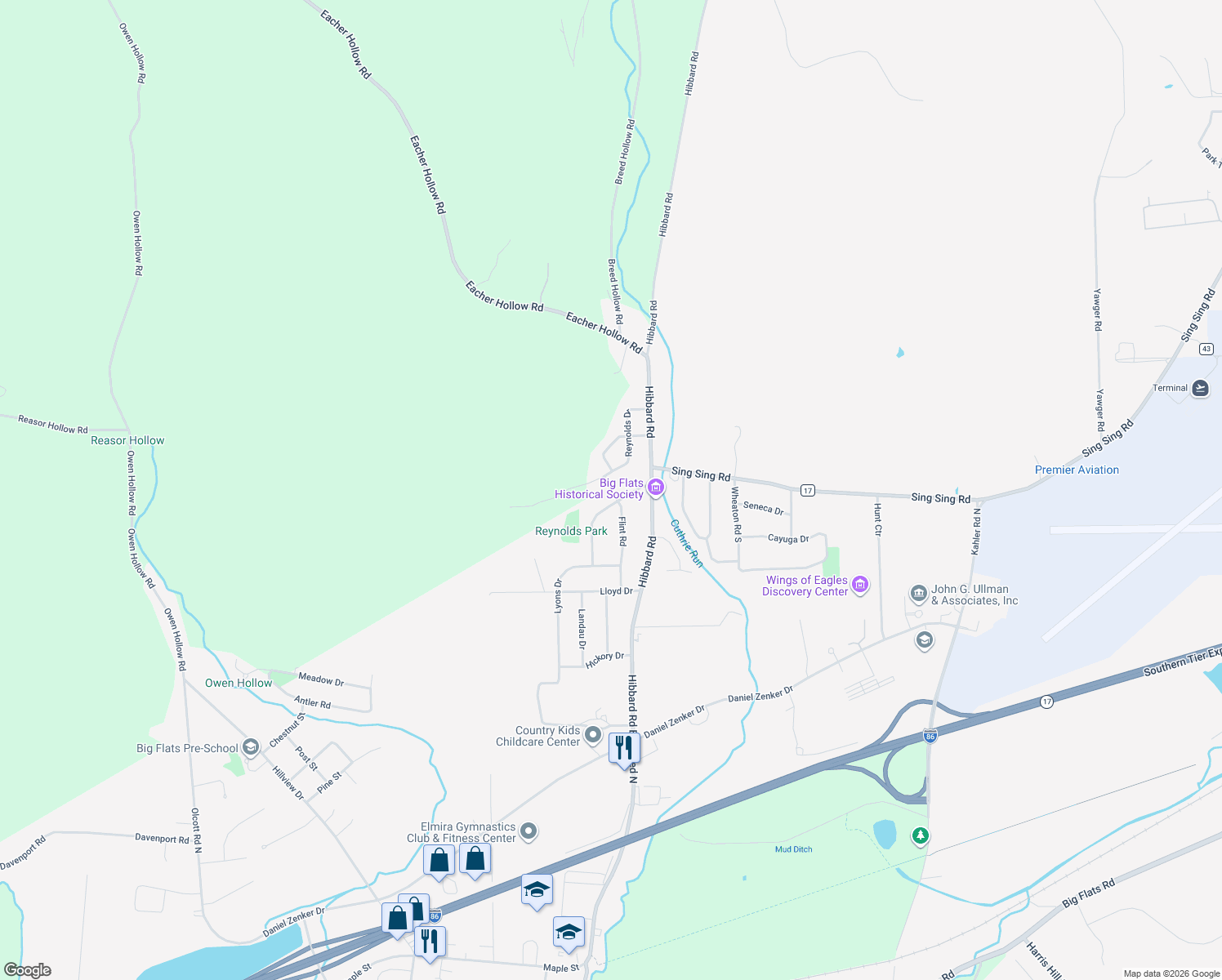 map of restaurants, bars, coffee shops, grocery stores, and more near 73 Flint Rd in Horseheads