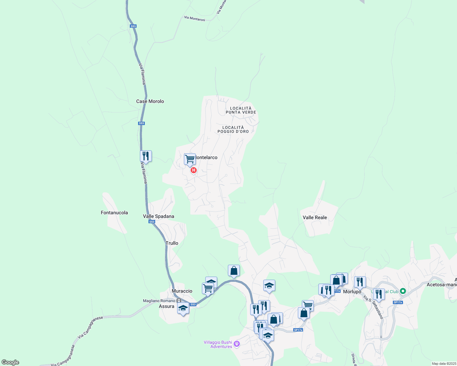 map of restaurants, bars, coffee shops, grocery stores, and more near 6 Via Antares in Montelarco