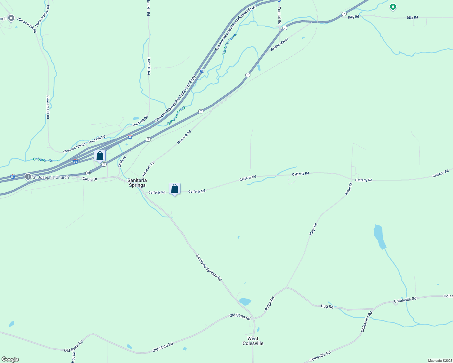 map of restaurants, bars, coffee shops, grocery stores, and more near 143 Cafferty Road in Harpursville