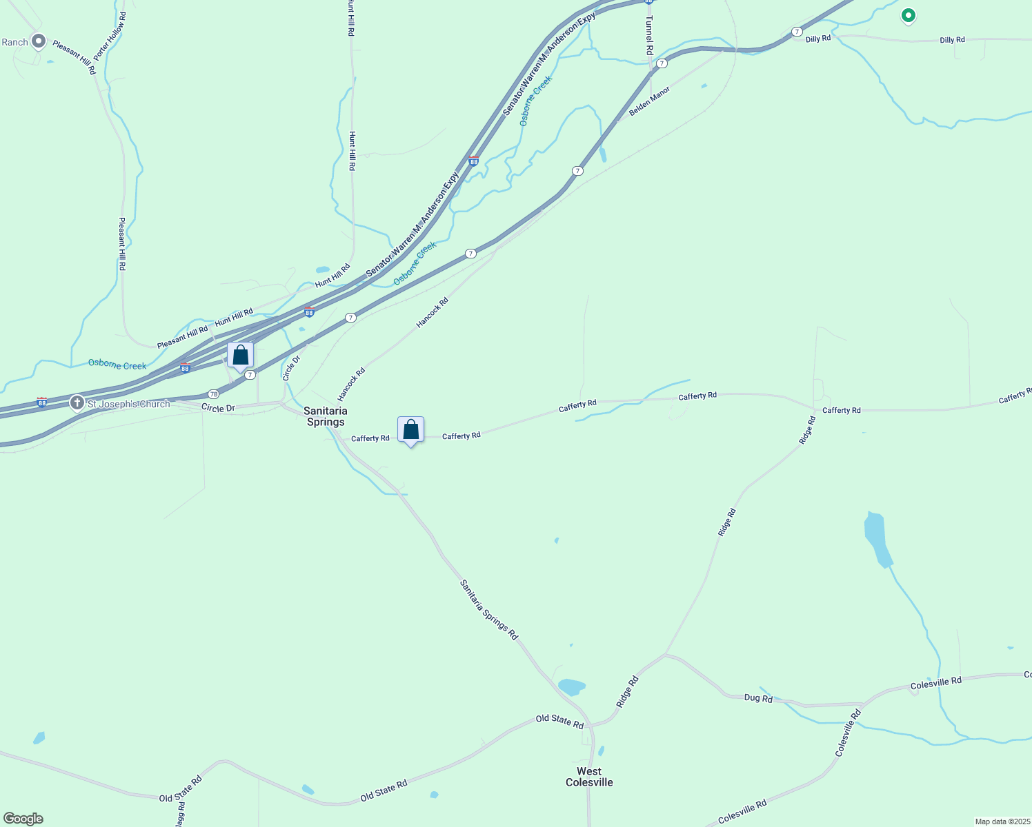 map of restaurants, bars, coffee shops, grocery stores, and more near 143 Cafferty Road in Harpursville