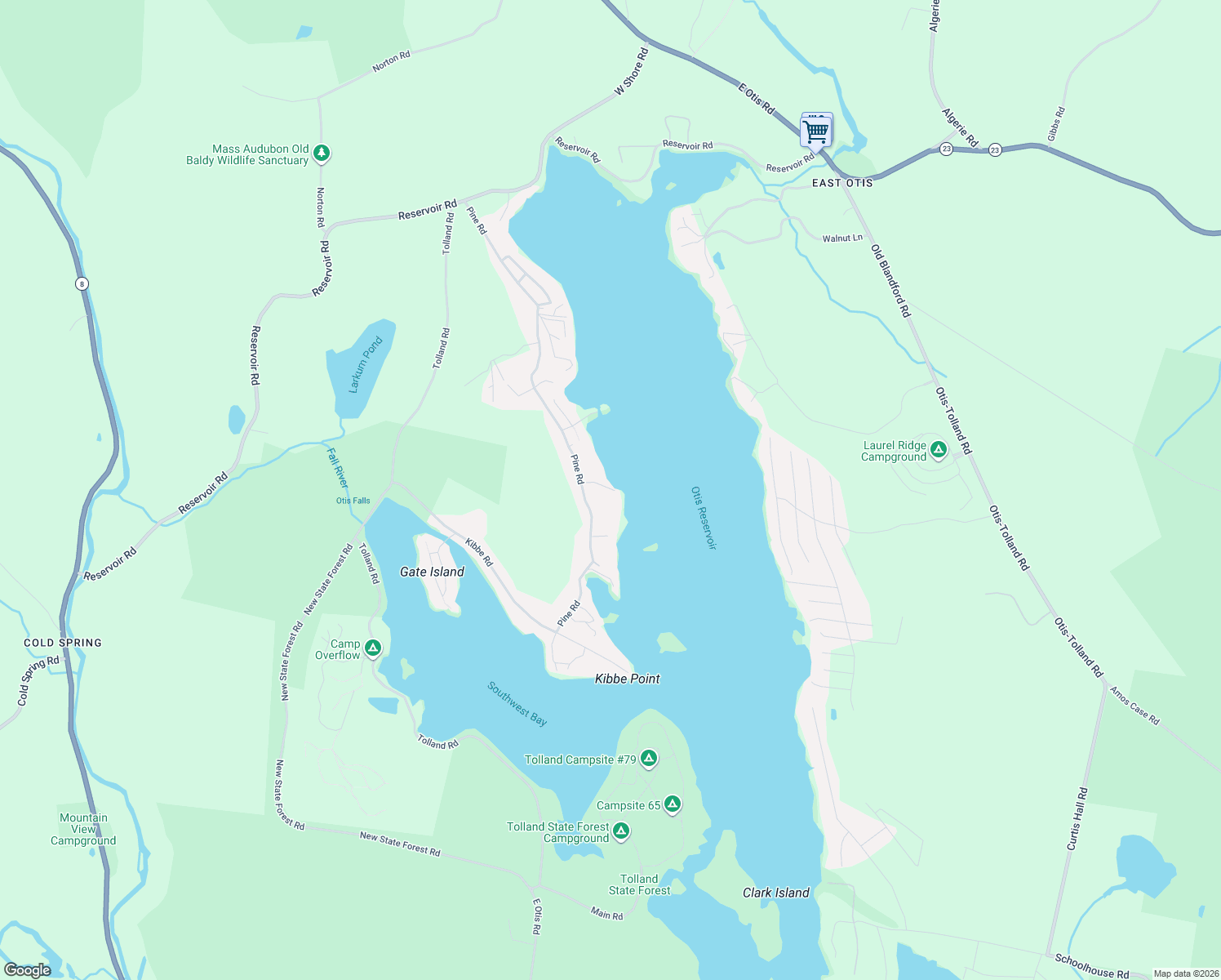 map of restaurants, bars, coffee shops, grocery stores, and more near 28 Daisy Lane in Otis