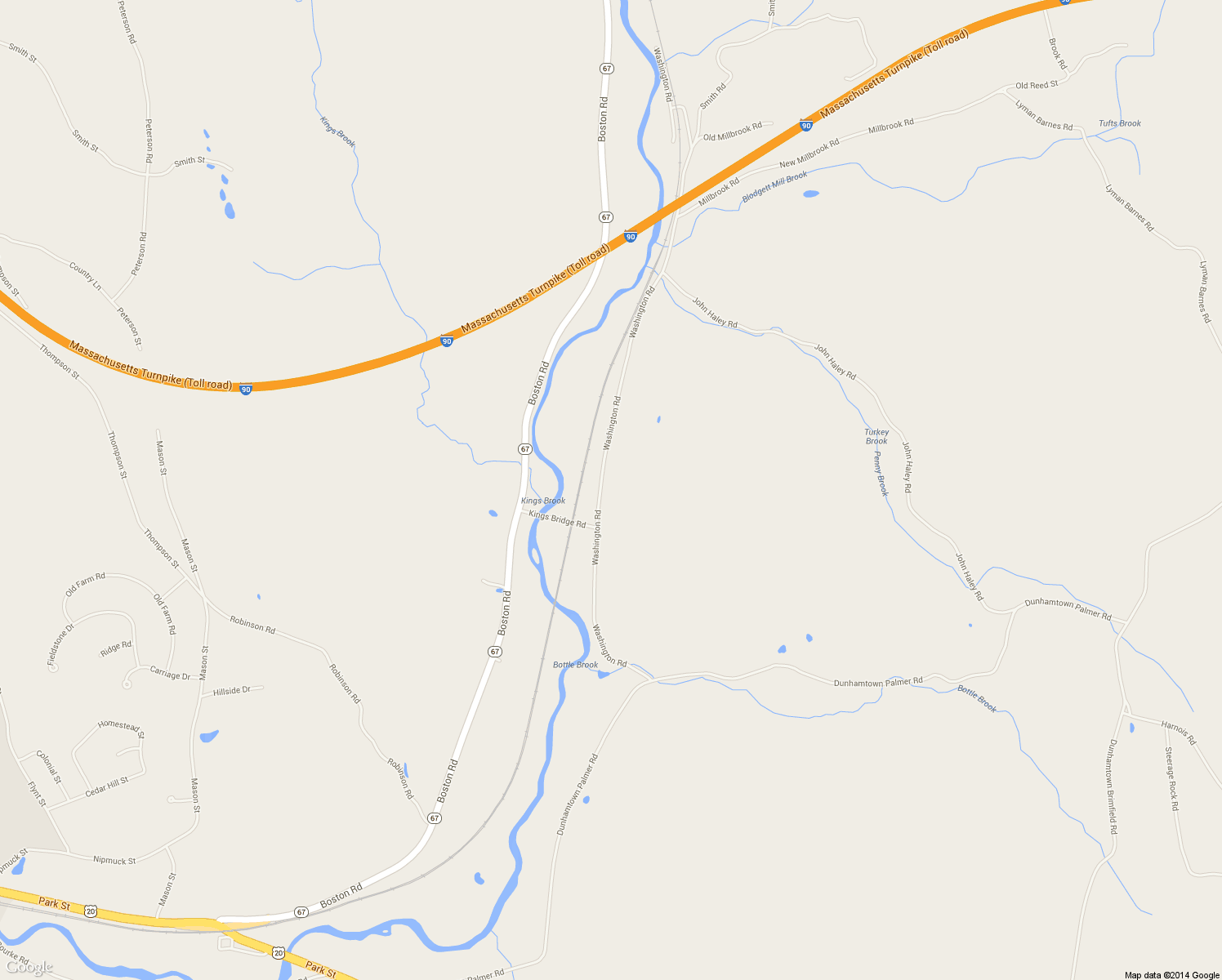 map of restaurants, bars, coffee shops, grocery stores, and more near 64 Washington Road in Brimfield