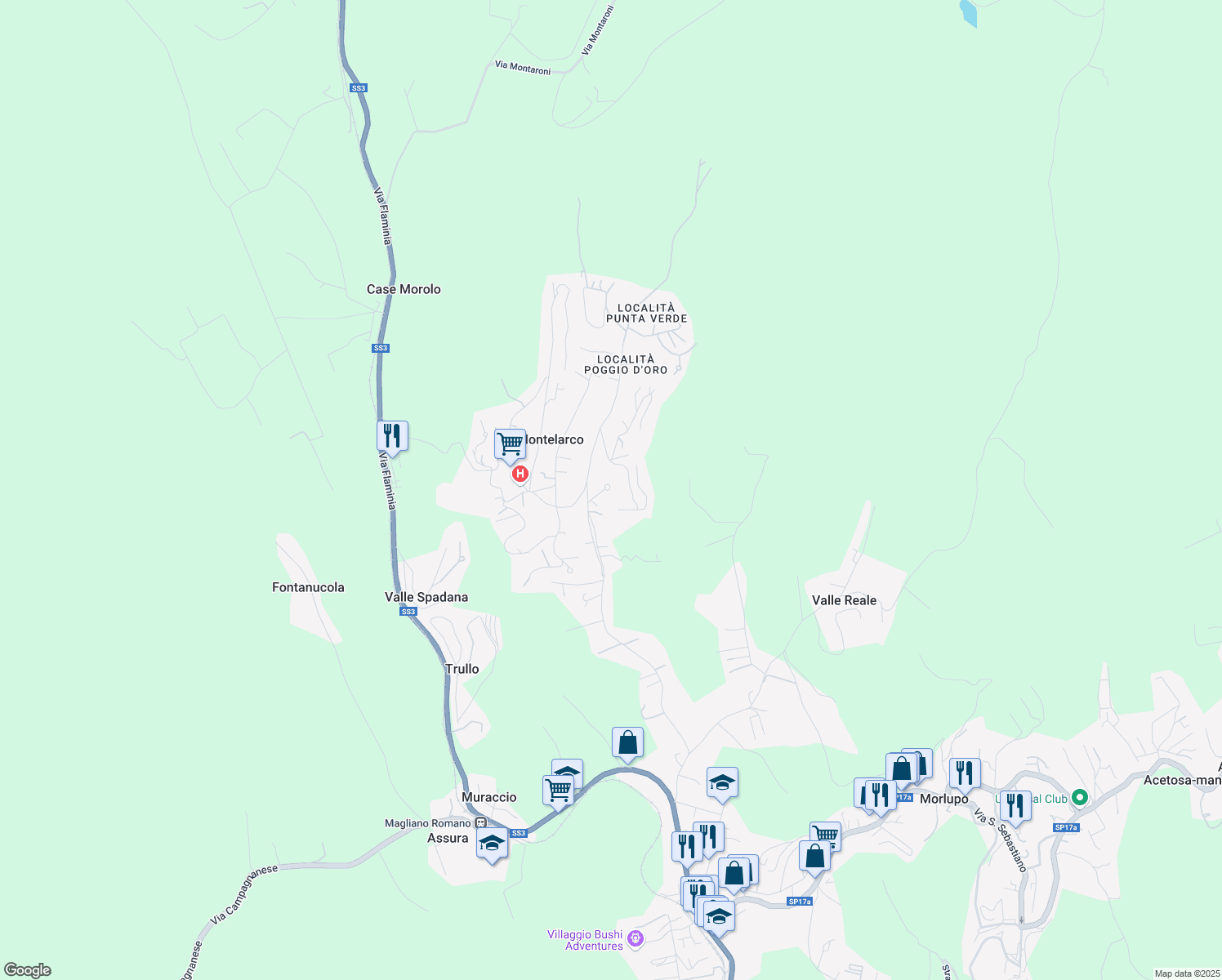 map of restaurants, bars, coffee shops, grocery stores, and more near 6 Via Antares in Montelarco