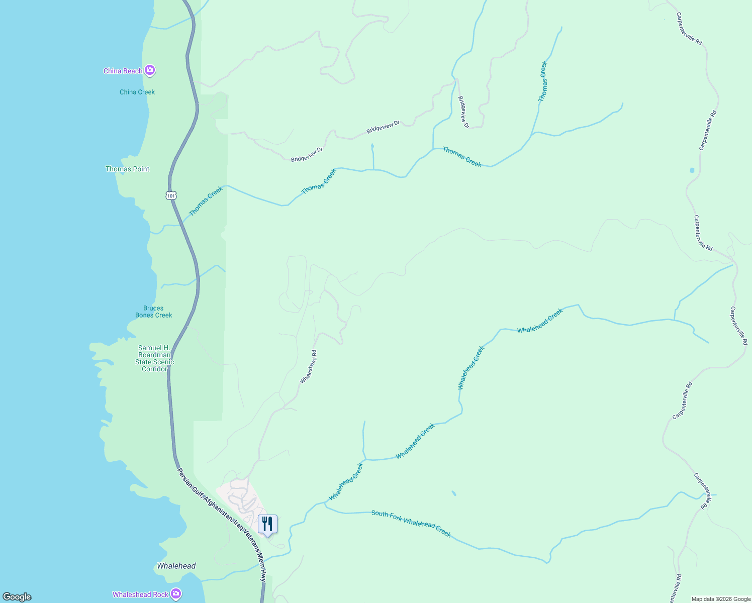 map of restaurants, bars, coffee shops, grocery stores, and more near 20452 Whaleshead Road in Brookings