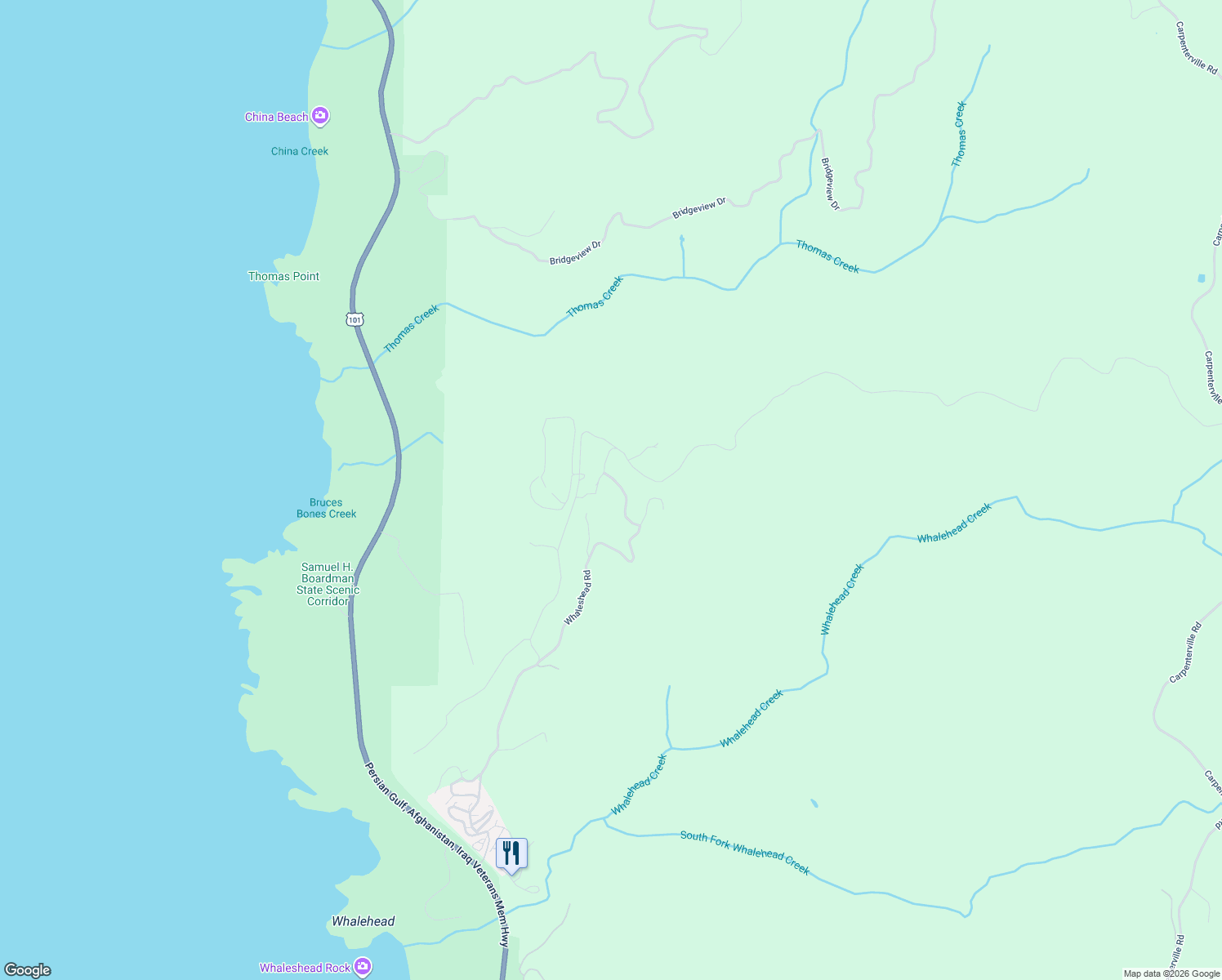 map of restaurants, bars, coffee shops, grocery stores, and more near 20426 Whaleshead Road in Brookings