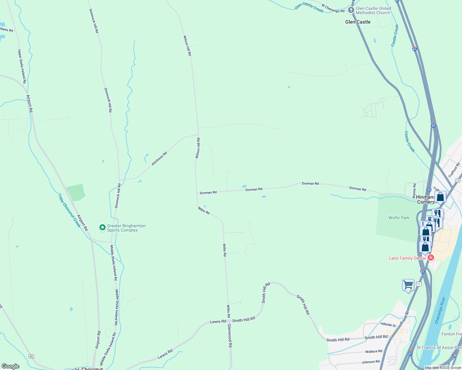 map of restaurants, bars, coffee shops, grocery stores, and more near 53 Dorman Rd in Binghamton