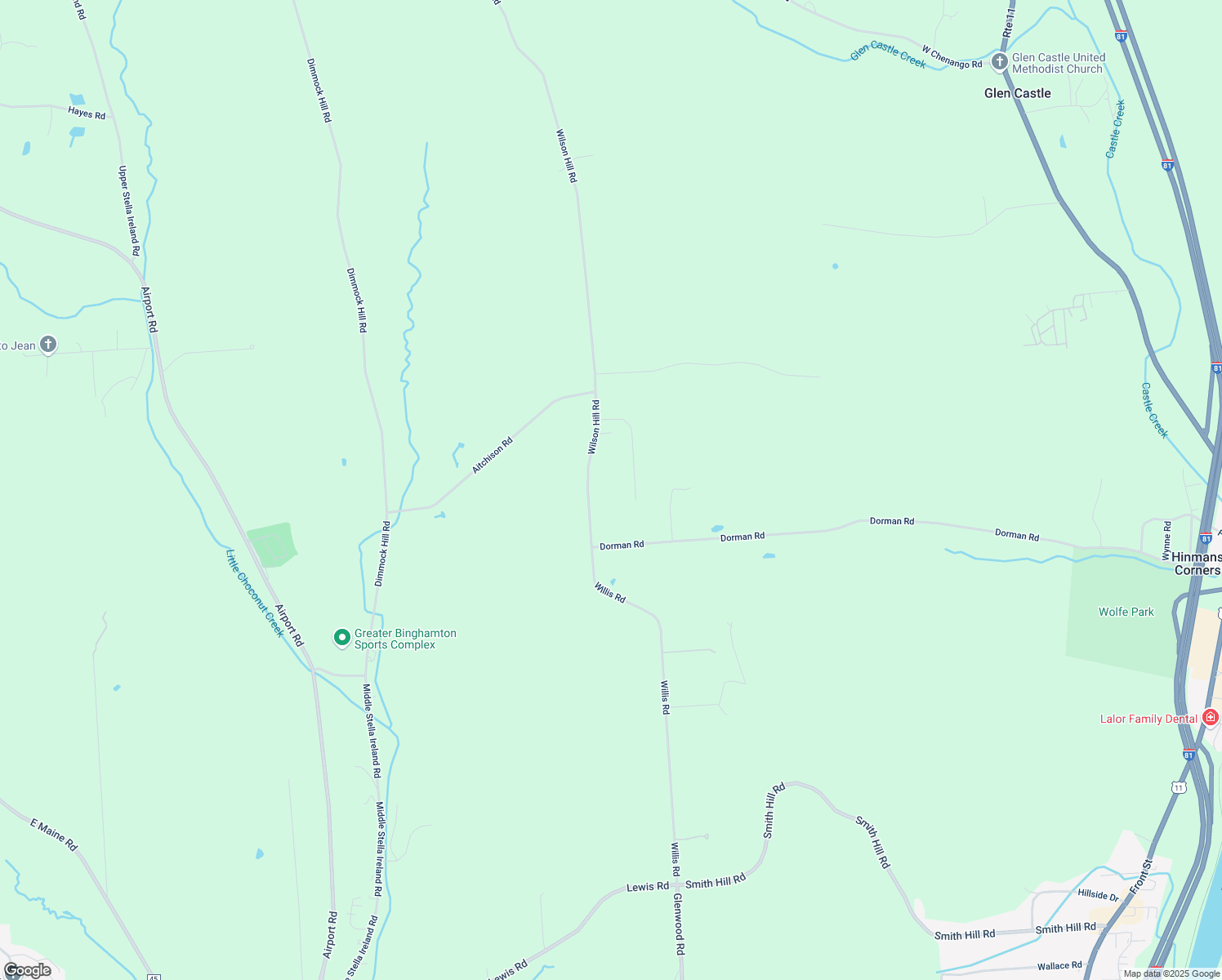 map of restaurants, bars, coffee shops, grocery stores, and more near 32 Wilson Hill Road in Binghamton