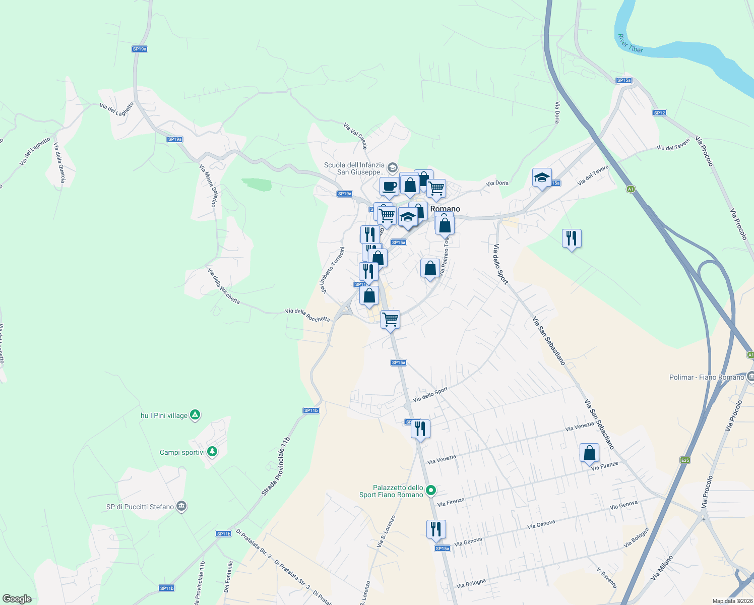 map of restaurants, bars, coffee shops, grocery stores, and more near 24 Via Vittorio Bachelet in Province of Rome