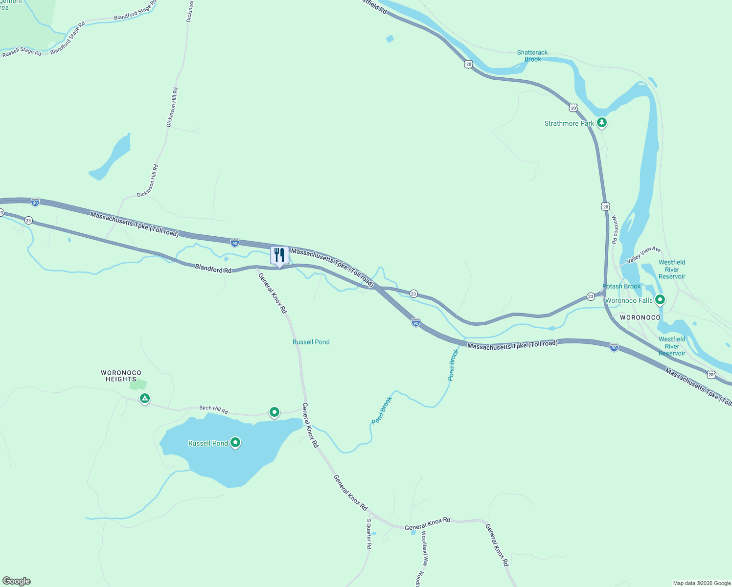 map of restaurants, bars, coffee shops, grocery stores, and more near 601 Blandford Road in Russell
