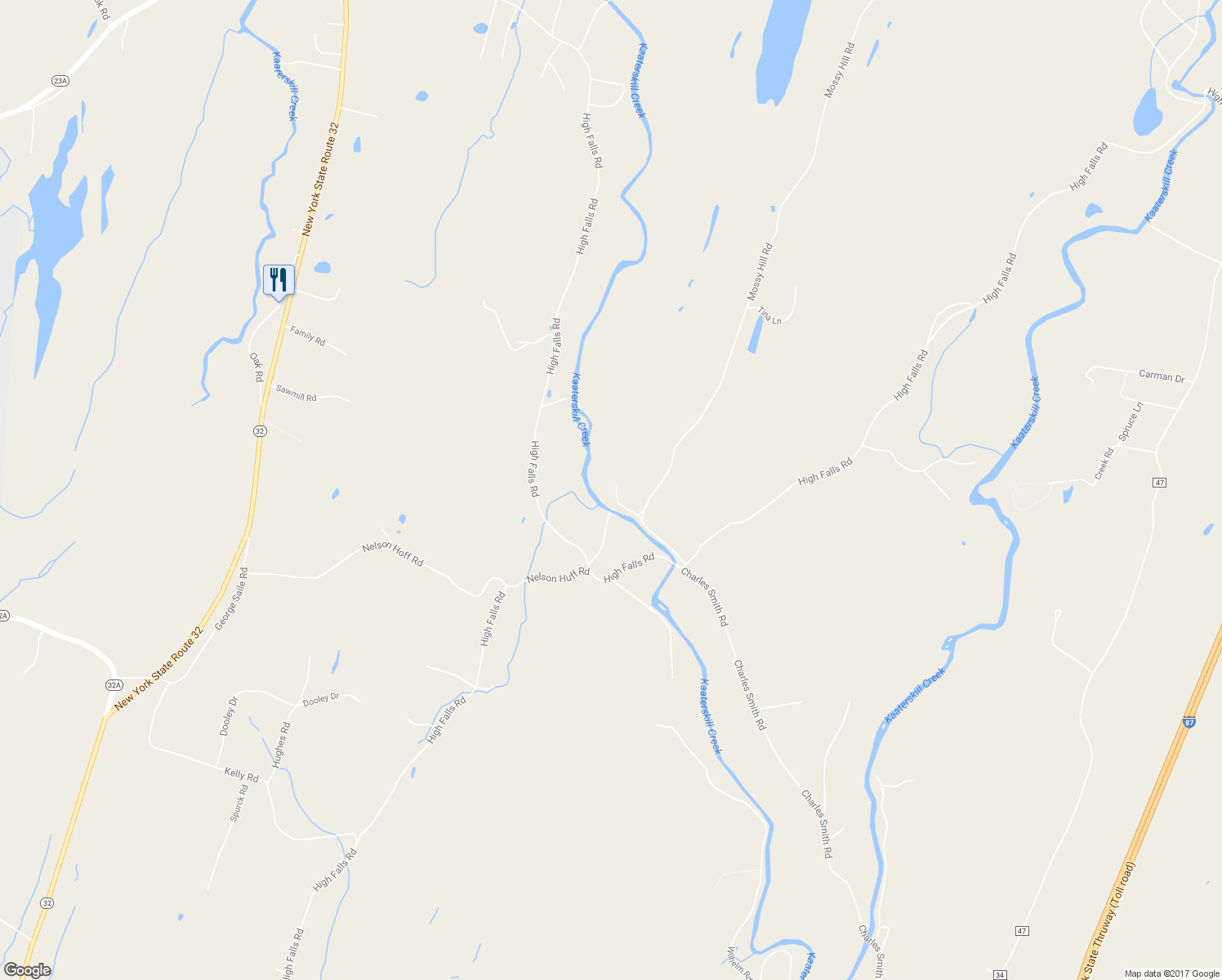 map of restaurants, bars, coffee shops, grocery stores, and more near 537 Mossy Hill Road in Catskill