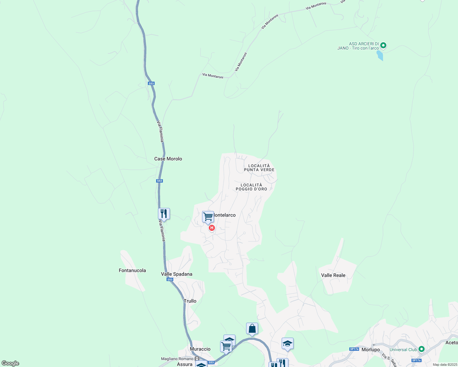 map of restaurants, bars, coffee shops, grocery stores, and more near 88 Via dell'Orsa Maggiore in Montelarco