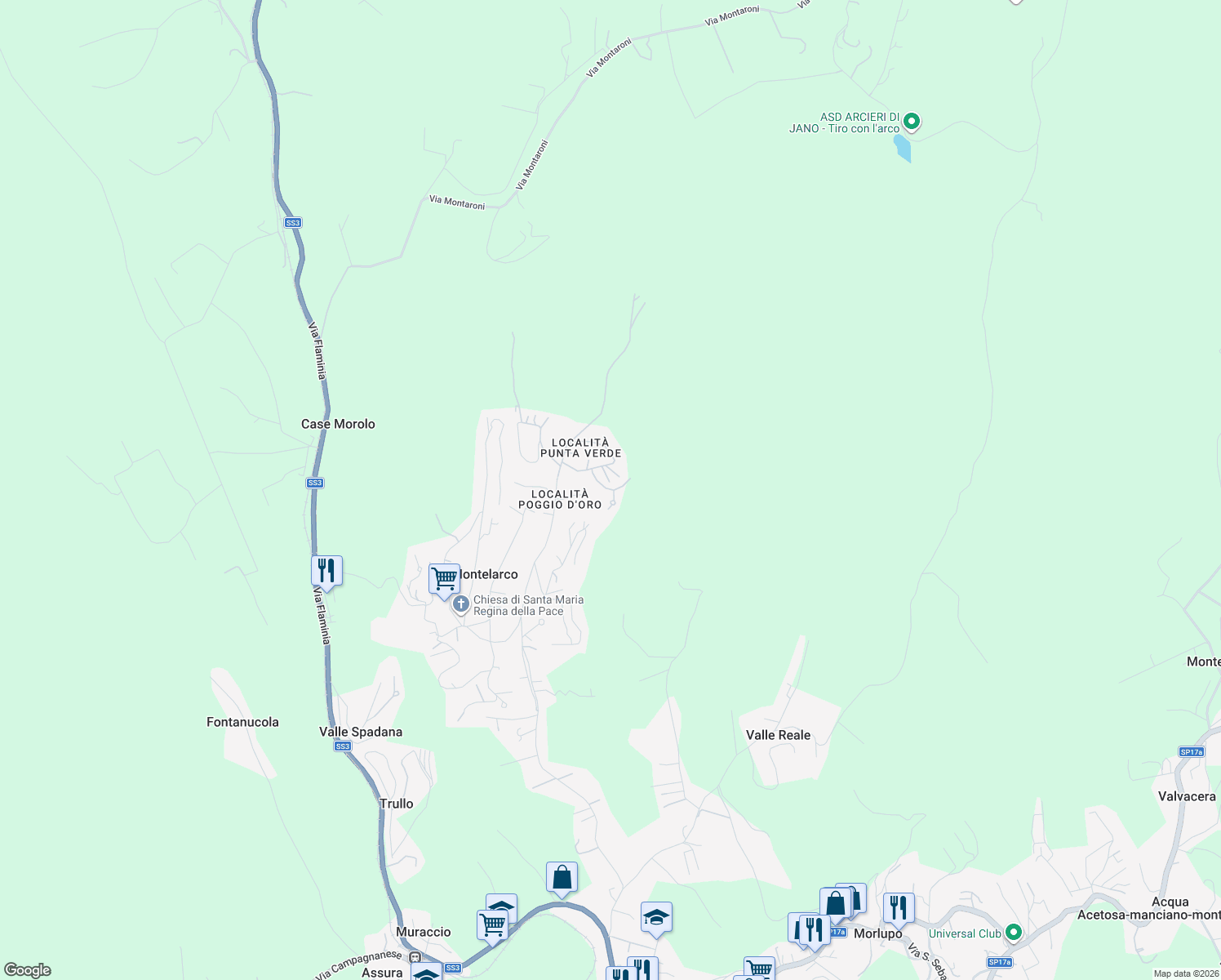 map of restaurants, bars, coffee shops, grocery stores, and more near 14 Via delle Magnolie in Montelarco