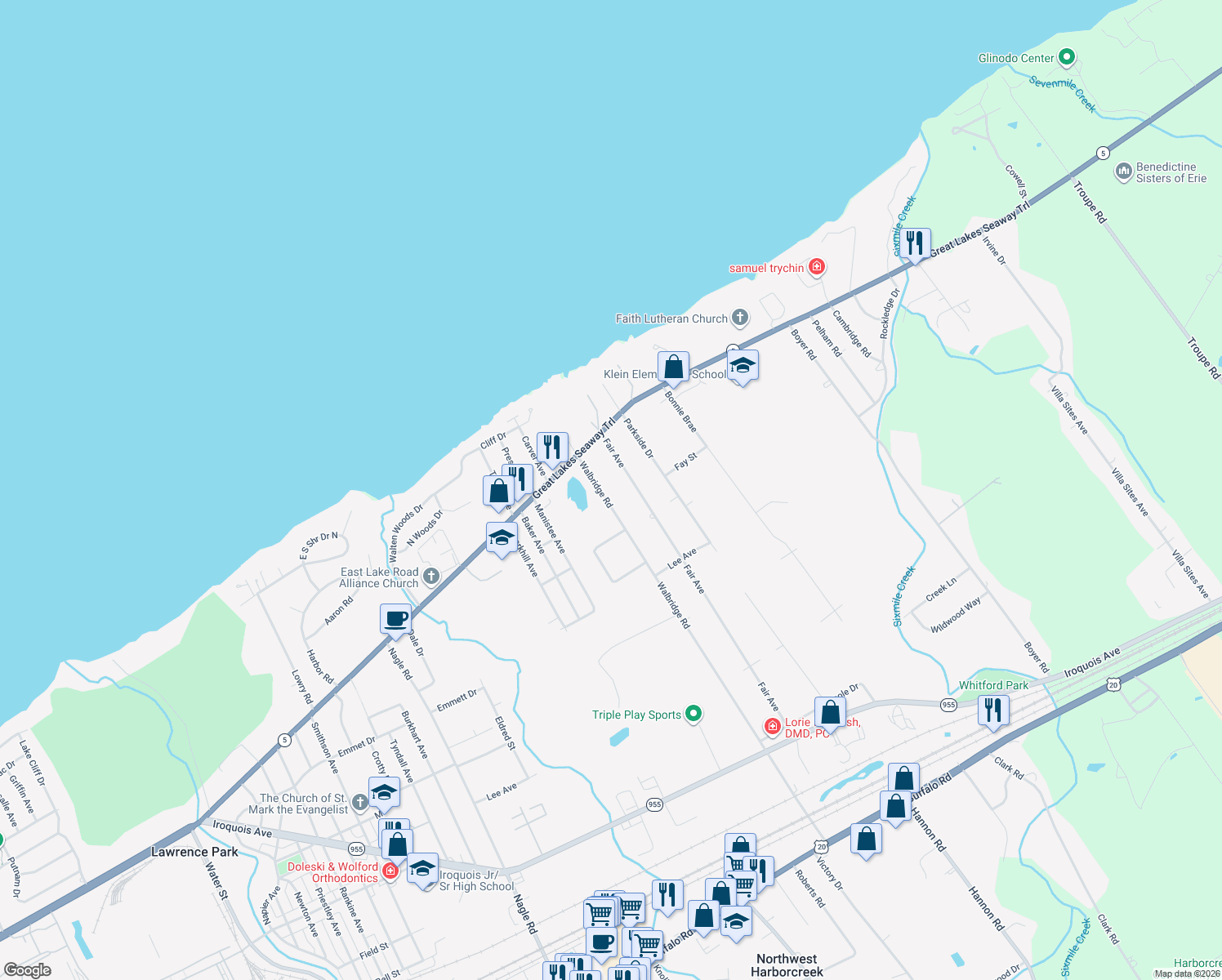 map of restaurants, bars, coffee shops, grocery stores, and more near 365 375 Walbridge Rd in Erie