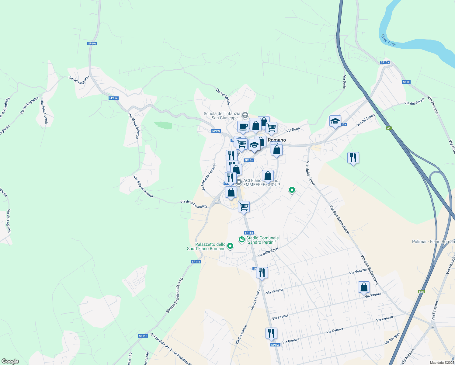 map of restaurants, bars, coffee shops, grocery stores, and more near 10 Strada Provinciale 11b in Fiano Romano