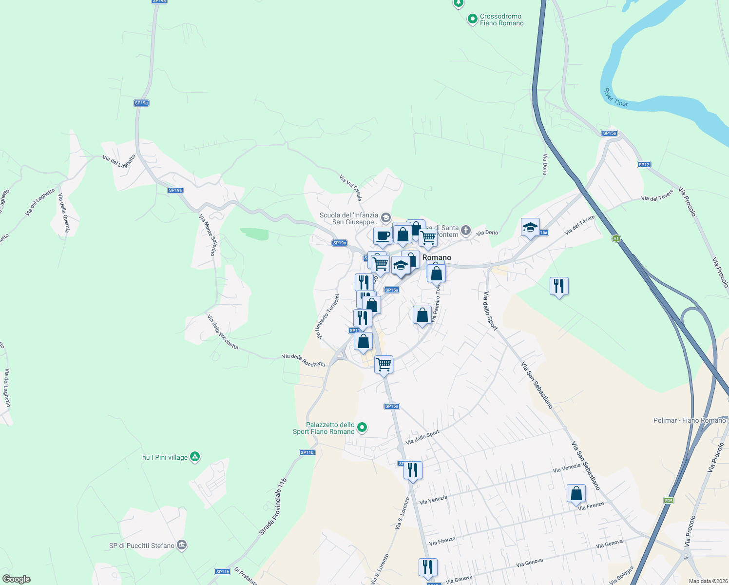map of restaurants, bars, coffee shops, grocery stores, and more near 1 Via di Penna Calda in Fiano Romano