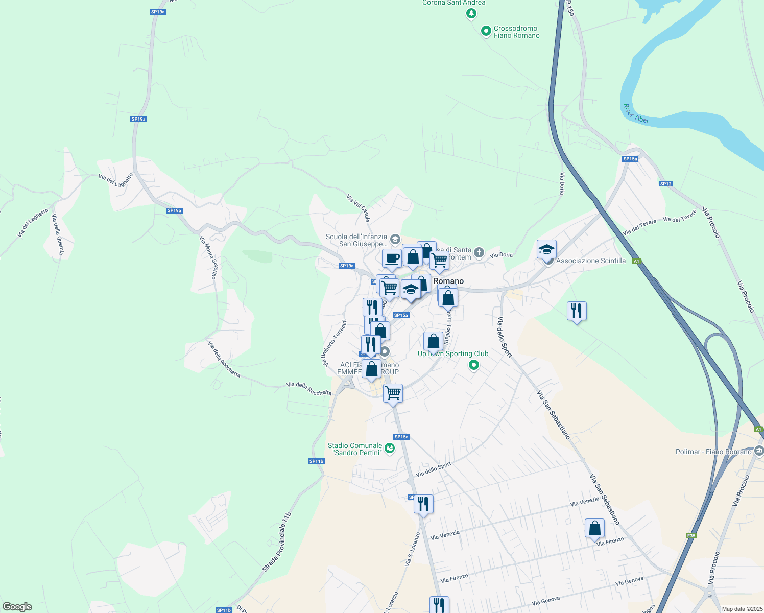 map of restaurants, bars, coffee shops, grocery stores, and more near 22 Via Aldo Moro in Fiano Romano