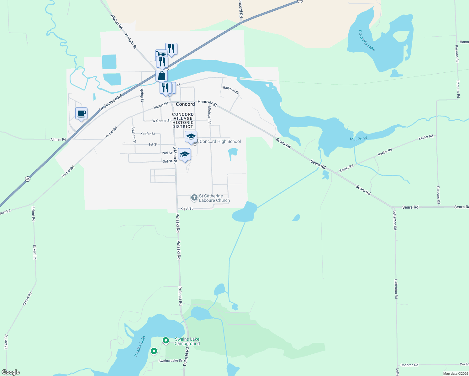 map of restaurants, bars, coffee shops, grocery stores, and more near 527 Aldrich St in Concord