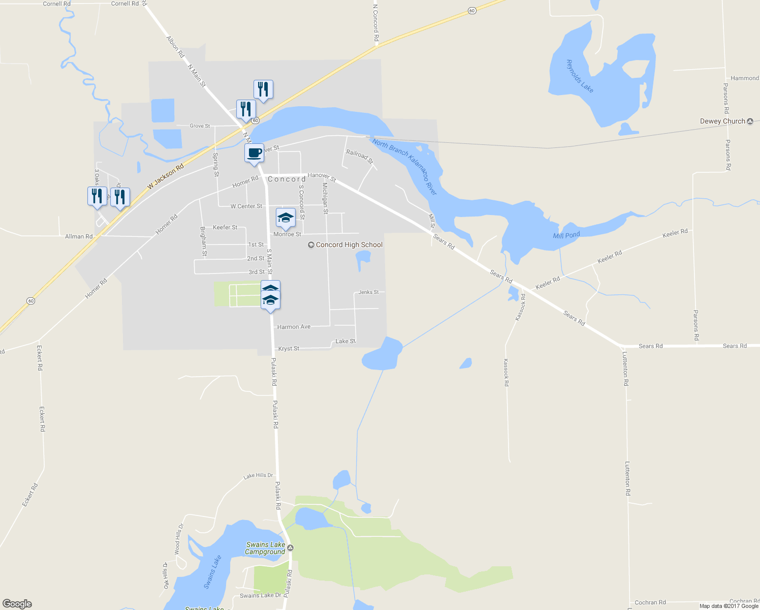 map of restaurants, bars, coffee shops, grocery stores, and more near 532 Aldrich Street in Concord