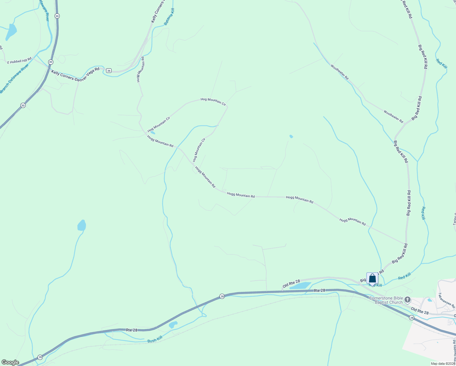 map of restaurants, bars, coffee shops, grocery stores, and more near 2185 Hog Mountain Road in Fleischmanns