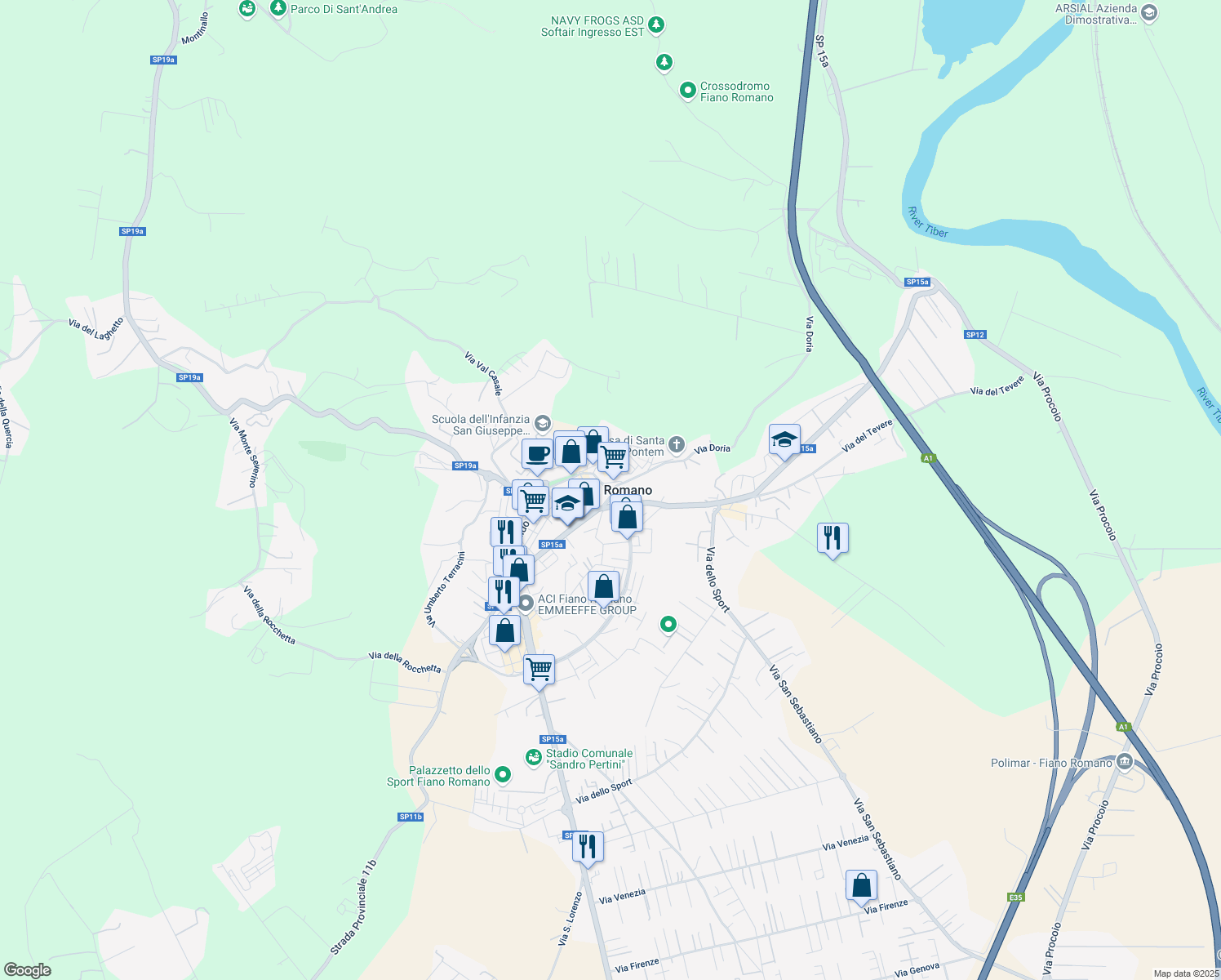 map of restaurants, bars, coffee shops, grocery stores, and more near in Fiano Romano
