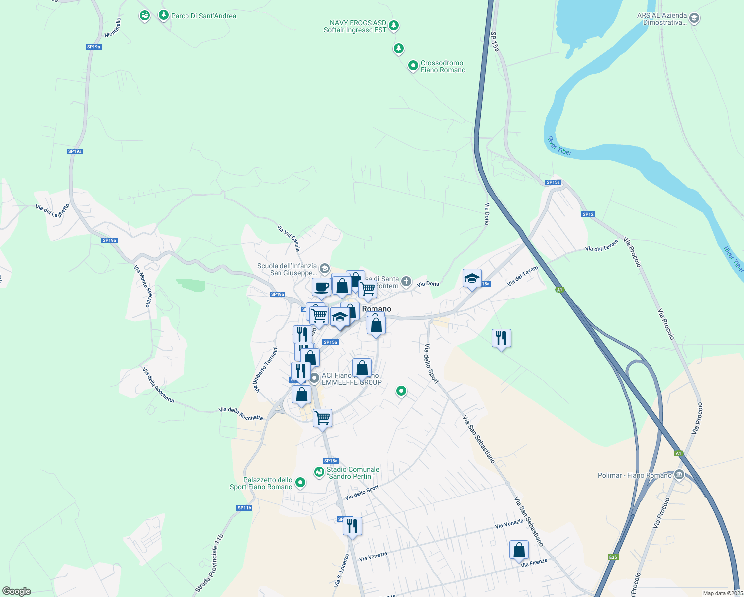 map of restaurants, bars, coffee shops, grocery stores, and more near in Fiano Romano