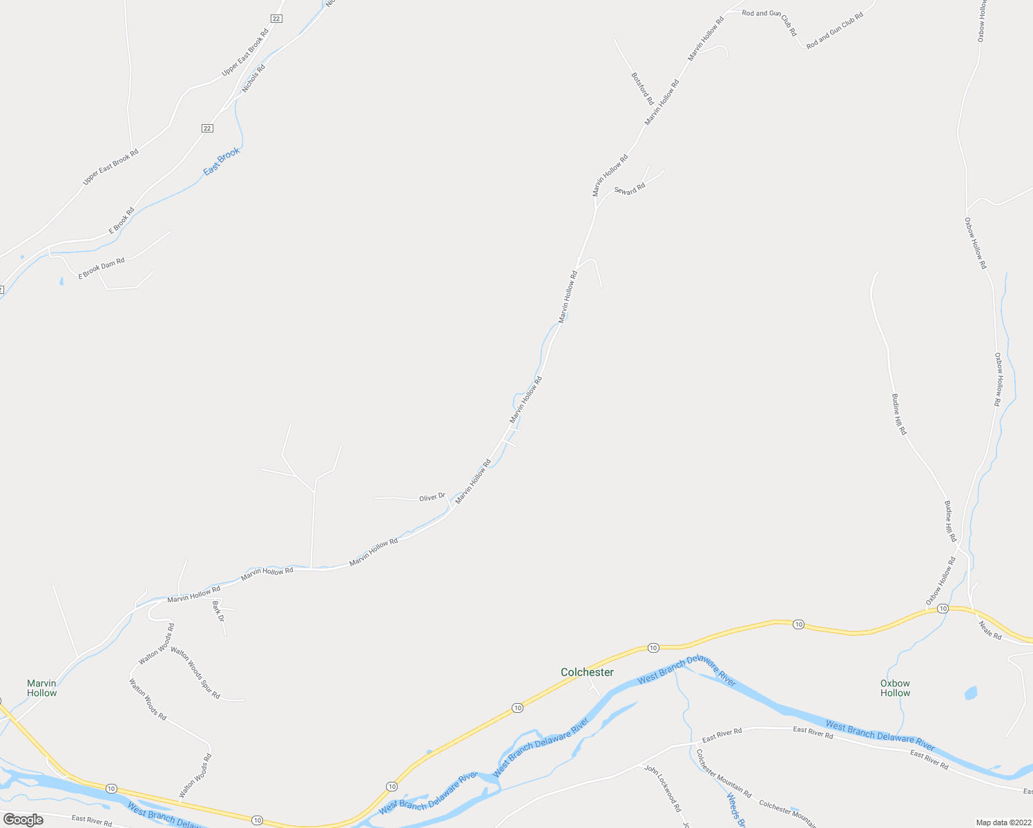 map of restaurants, bars, coffee shops, grocery stores, and more near Marvin Hollow Road in Delaware County