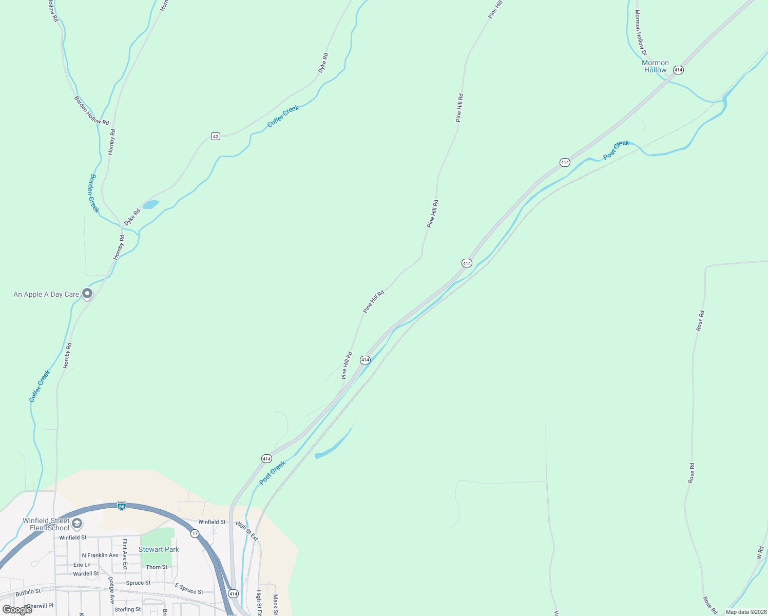map of restaurants, bars, coffee shops, grocery stores, and more near 3616 Pine Hill Rd in Corning