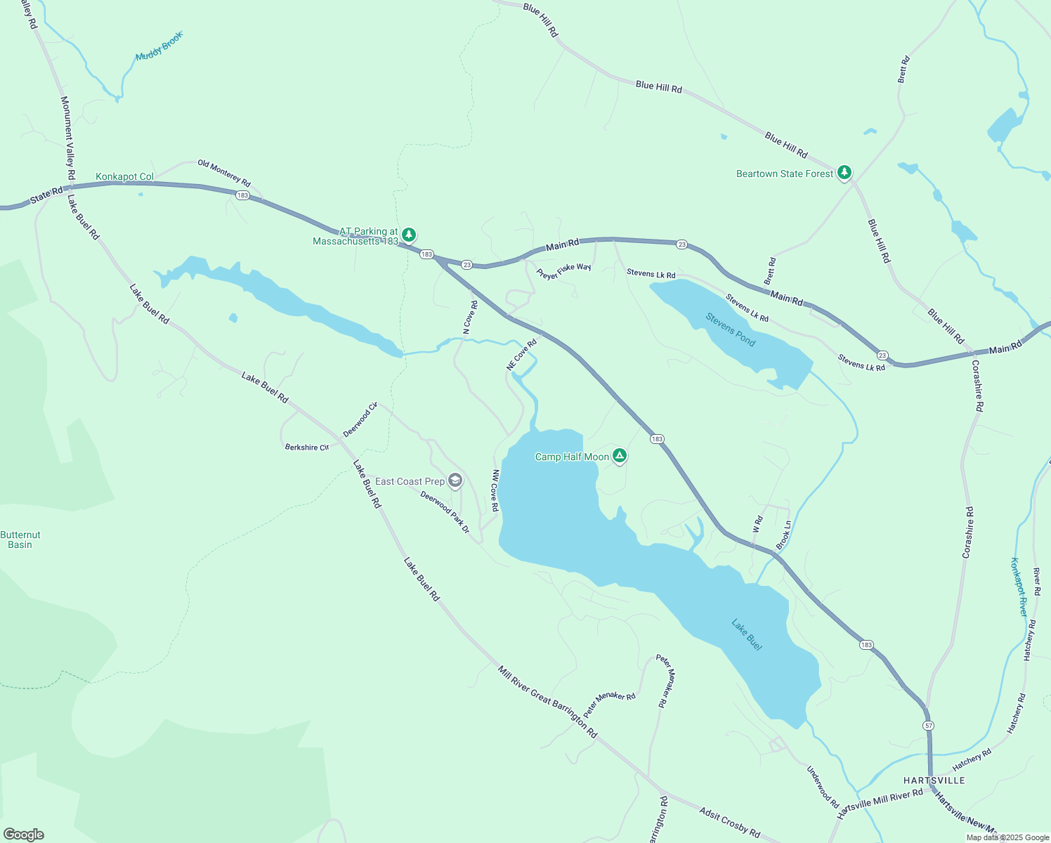map of restaurants, bars, coffee shops, grocery stores, and more near 33 Northeast Cove Road in Great Barrington