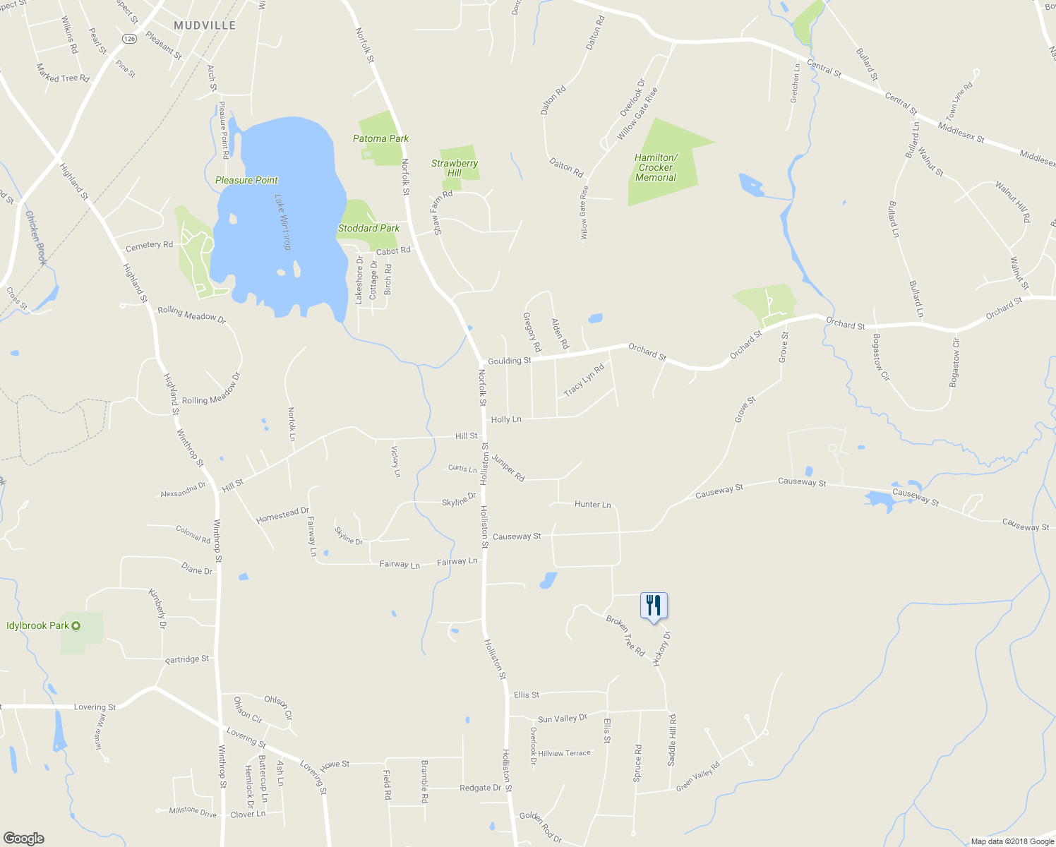 map of restaurants, bars, coffee shops, grocery stores, and more near 57 Holly Lane in Holliston