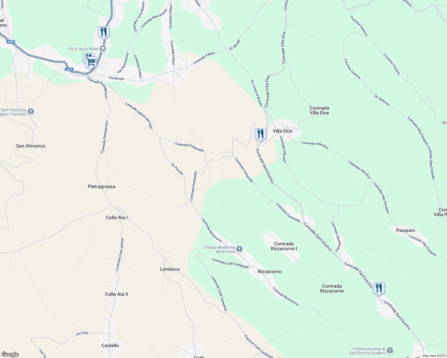 map of restaurants, bars, coffee shops, grocery stores, and more near 16 Contrada Fontanelle in Provincia di Chieti
