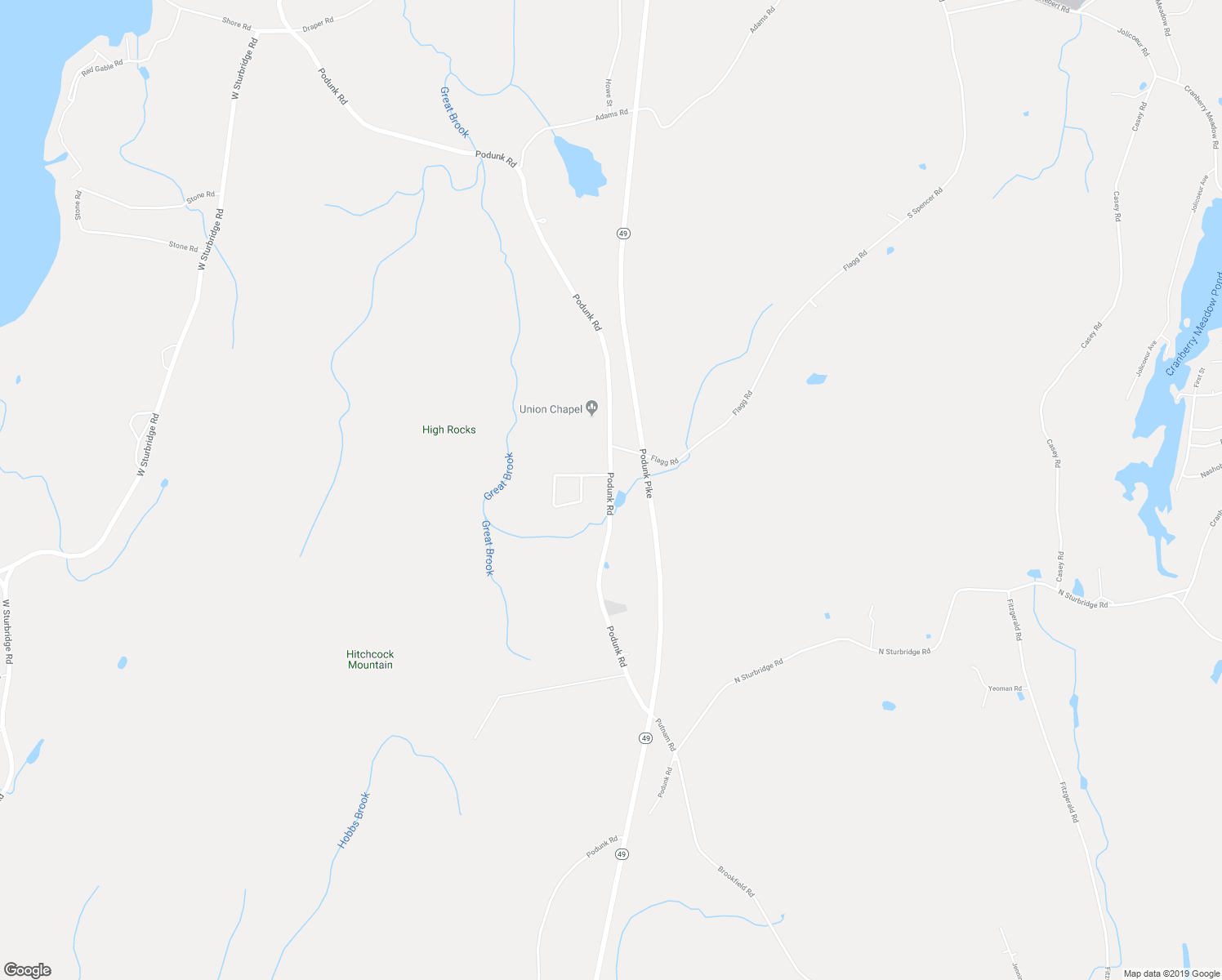 map of restaurants, bars, coffee shops, grocery stores, and more near 784 Podunk Road in East Brookfield