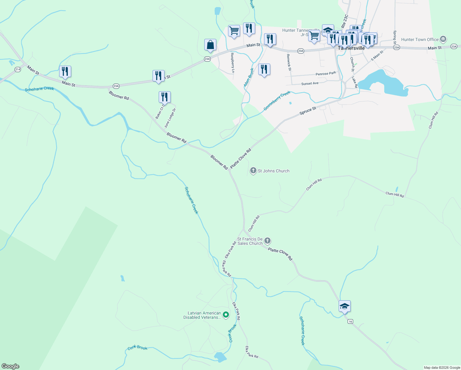 map of restaurants, bars, coffee shops, grocery stores, and more near 410 Platte Clove Road in Elka Park