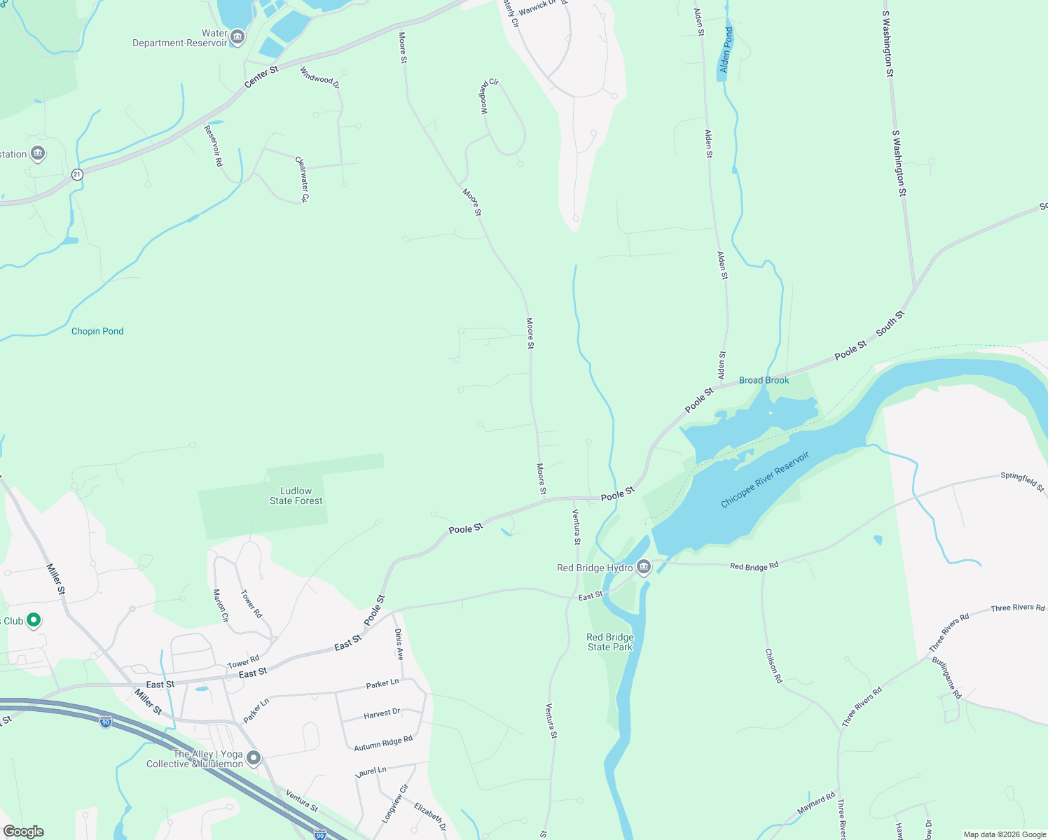 map of restaurants, bars, coffee shops, grocery stores, and more near 139 Moore St in Ludlow