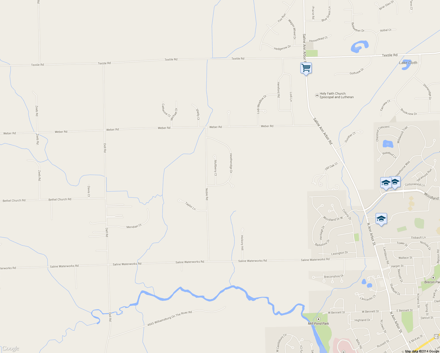 map of restaurants, bars, coffee shops, grocery stores, and more near 6893 Mullberry Court in Saline