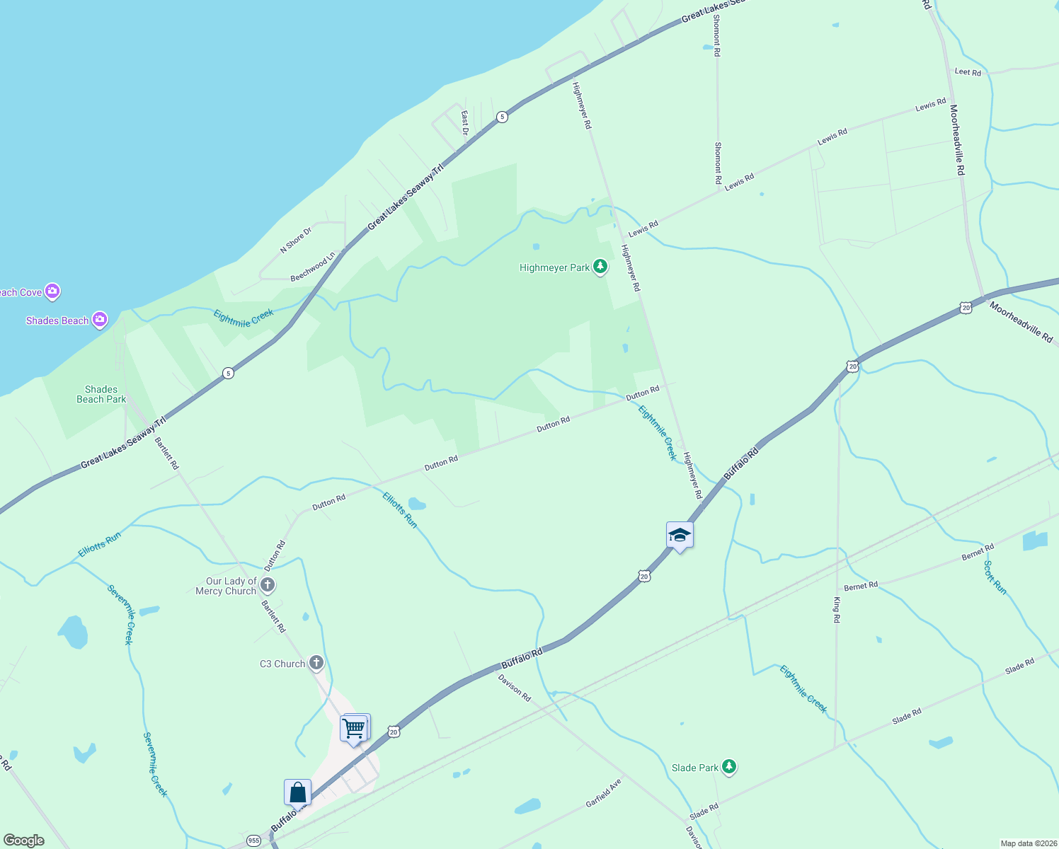 map of restaurants, bars, coffee shops, grocery stores, and more near 7674 Dutton Rd in Erie