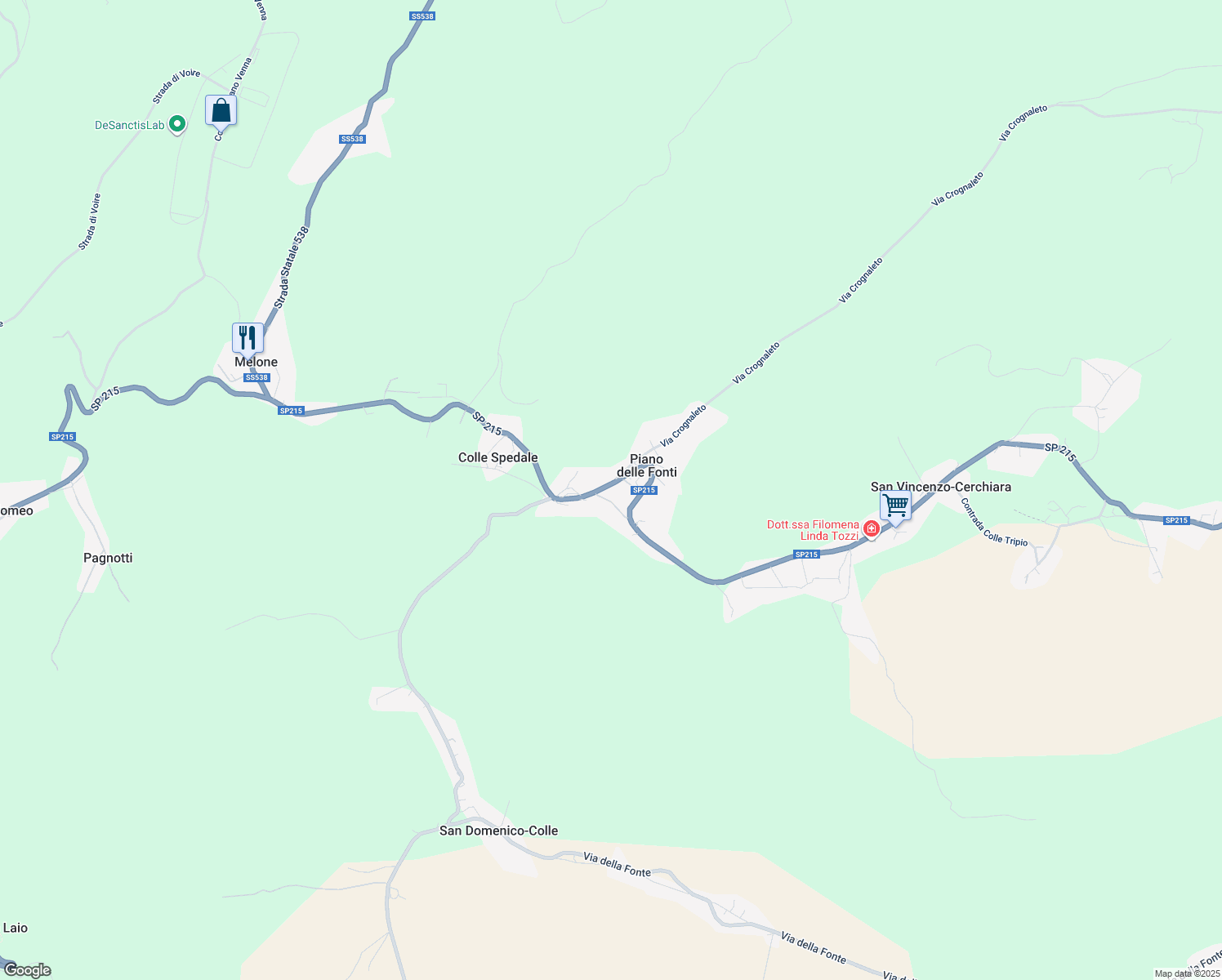 map of restaurants, bars, coffee shops, grocery stores, and more near 2 SP215 in Piano delle Fonti