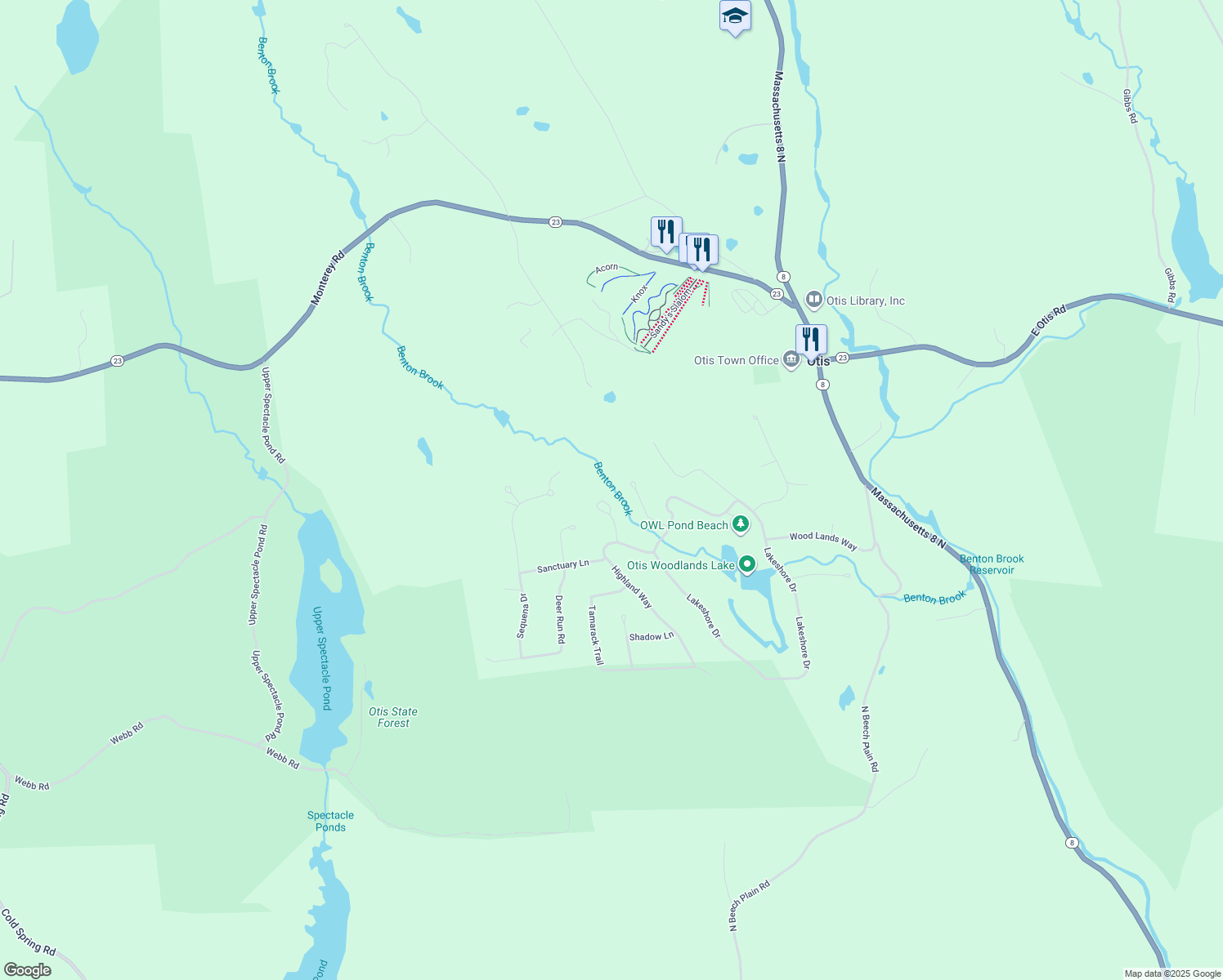 map of restaurants, bars, coffee shops, grocery stores, and more near 178 South Lake Avenue in Otis