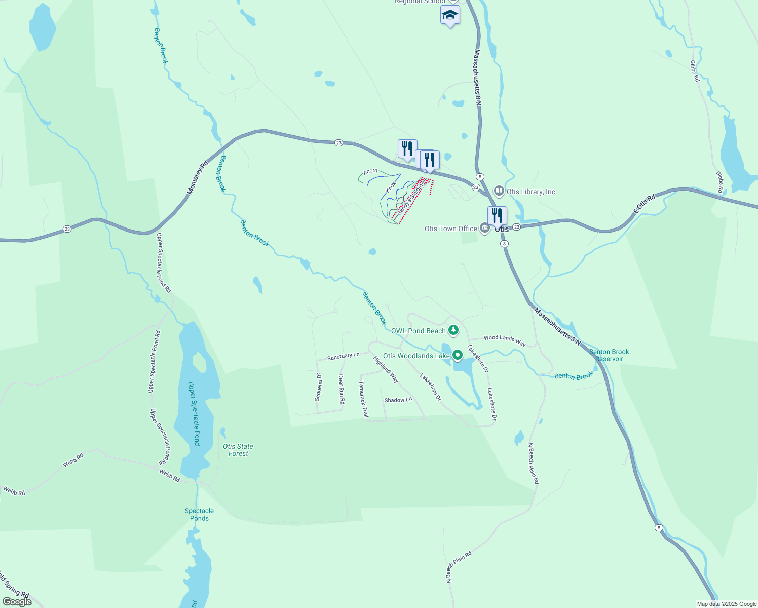 map of restaurants, bars, coffee shops, grocery stores, and more near 178 South Lake Avenue in Otis