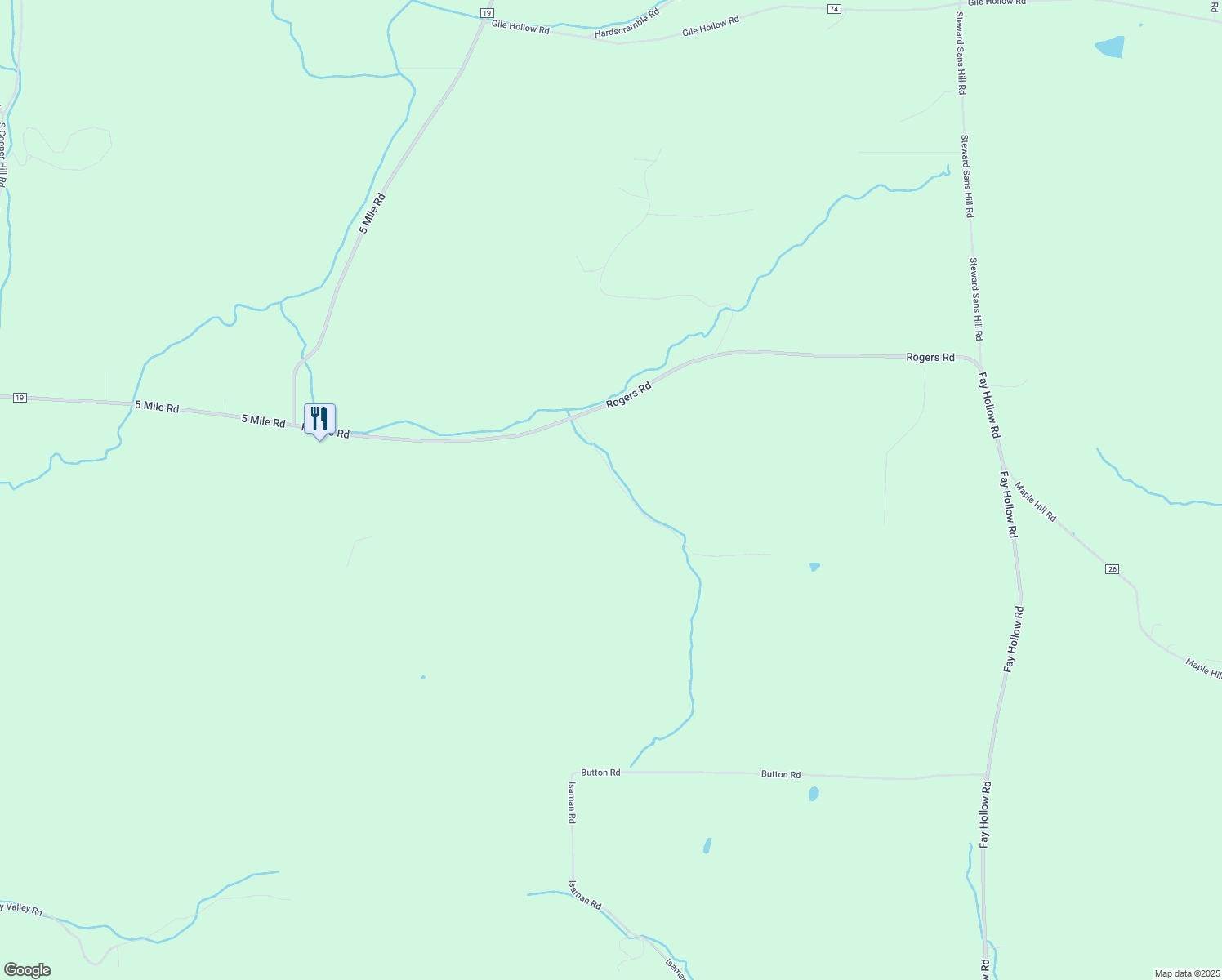 map of restaurants, bars, coffee shops, grocery stores, and more near 4493 Conley Road in Allegany